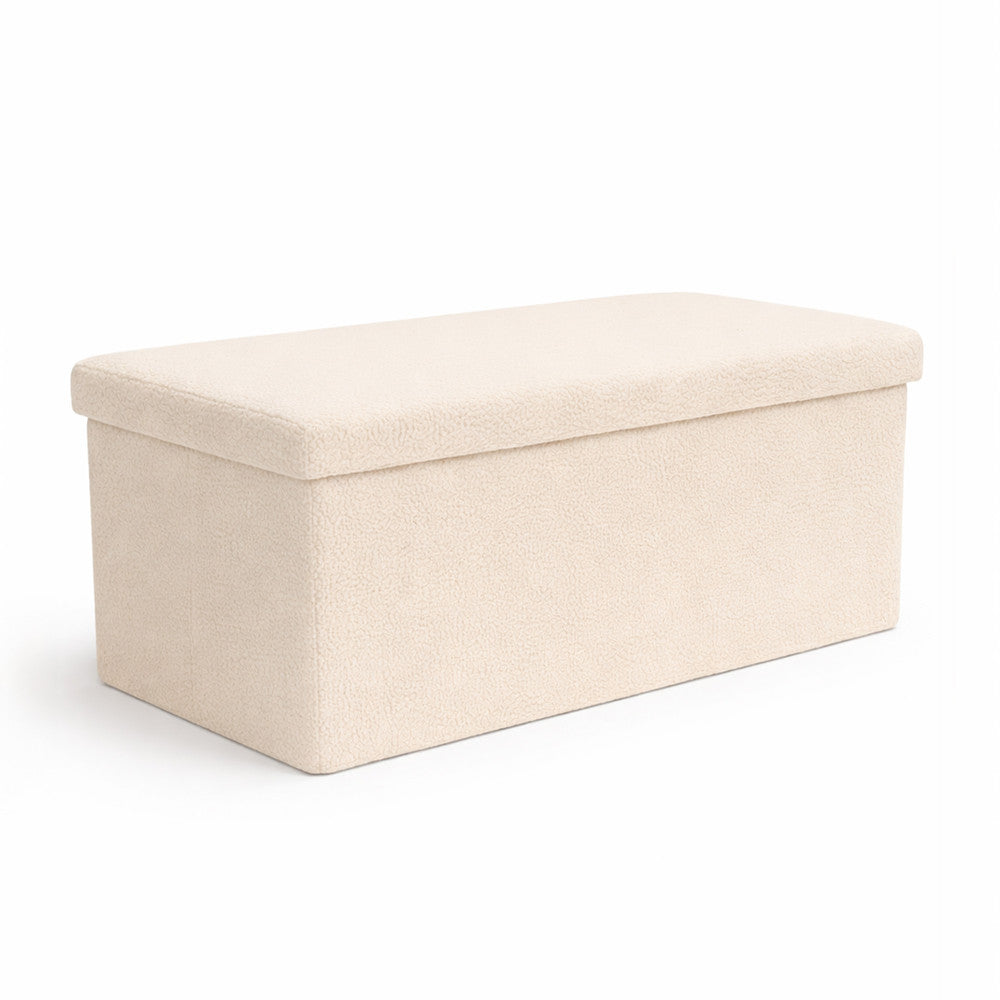 KEPLIN Storage Ottoman Bench 76×38×38 cm – Large 90 L Hidden Storage, Rapid Fold‐Flat Design, 150kg Load Capacity, Tufted Teddy Fabric Finish – Ideal for Hallway, Bedroom, Living Room