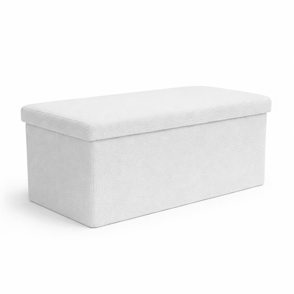 KEPLIN Storage Ottoman Bench 76×38×38 cm – Large 90 L Hidden Storage, Rapid Fold‐Flat Design, 150kg Load Capacity, Tufted Teddy Fabric Finish – Ideal for Hallway, Bedroom, Living Room