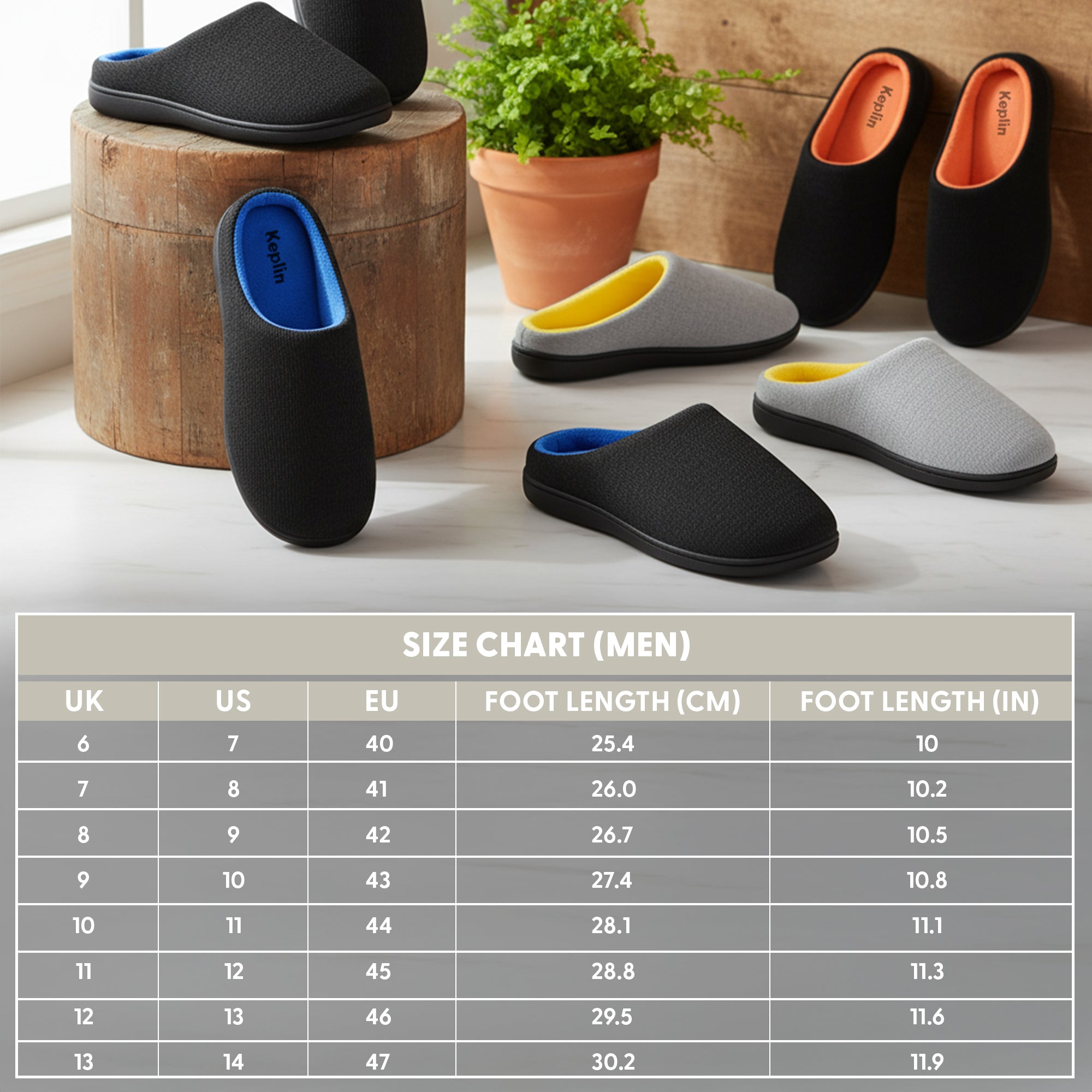 KEPLIN Men’s Memory Foam Slippers – Comfortable Indoor House Shoes for Men with Plush Cushioning, Anti-Slip Rubber Soles, Lightweight Design