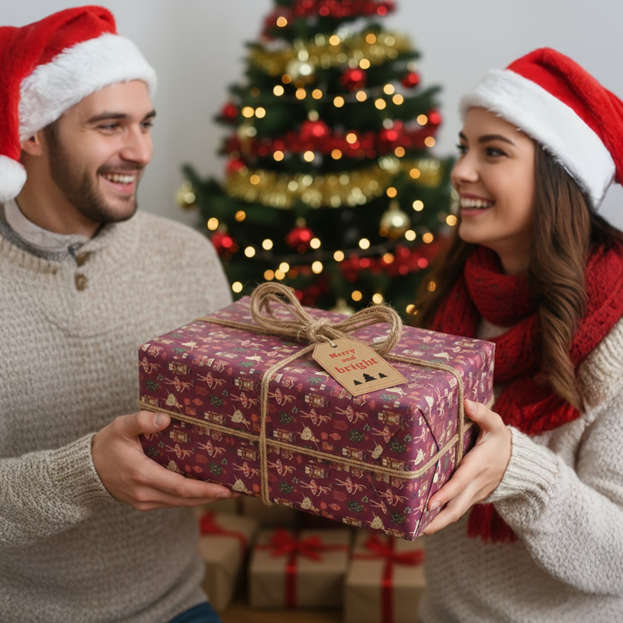 Kraft & Co - Christmas Wrapping Paper 12 Sheets - Kraft Gift Wrap Sheets 50 x 70cm, 6 Festive Holiday Designs with Tags & Twine