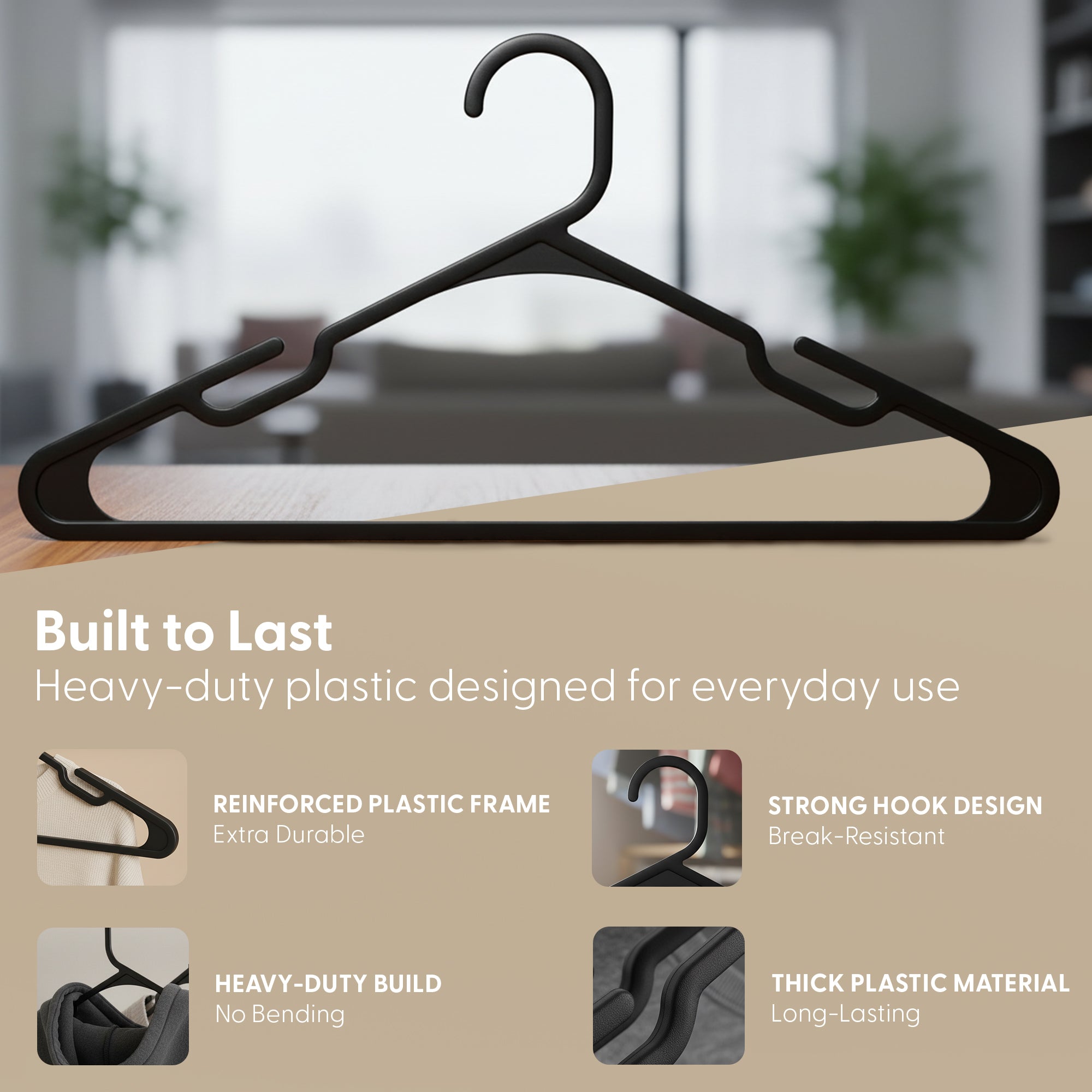 25 Pack Plastic Clothes Hangers – Slim Durable Coat Hangers with Shoulder Grooves, Space Saving Closet Organiser for Shirts, T-Shirts, Blouses & Everyday Clothing - 37cm wide