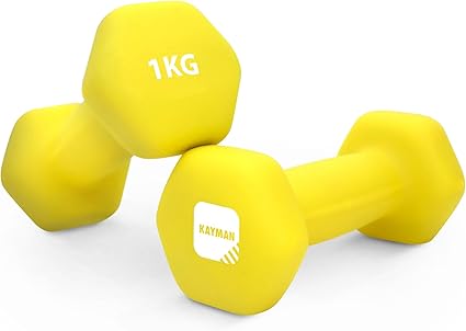 KAYMAN Neoprene Dumbbell Pair with Anti-Slip Grip, Hex Edges, Water-Resistant Surface & Workout Poster Guide - Weight Set for Home, Gym & Fitness Training Equipment (1kg 2kg 3kg 4kg 5kg 6kg 8kg 10kg)