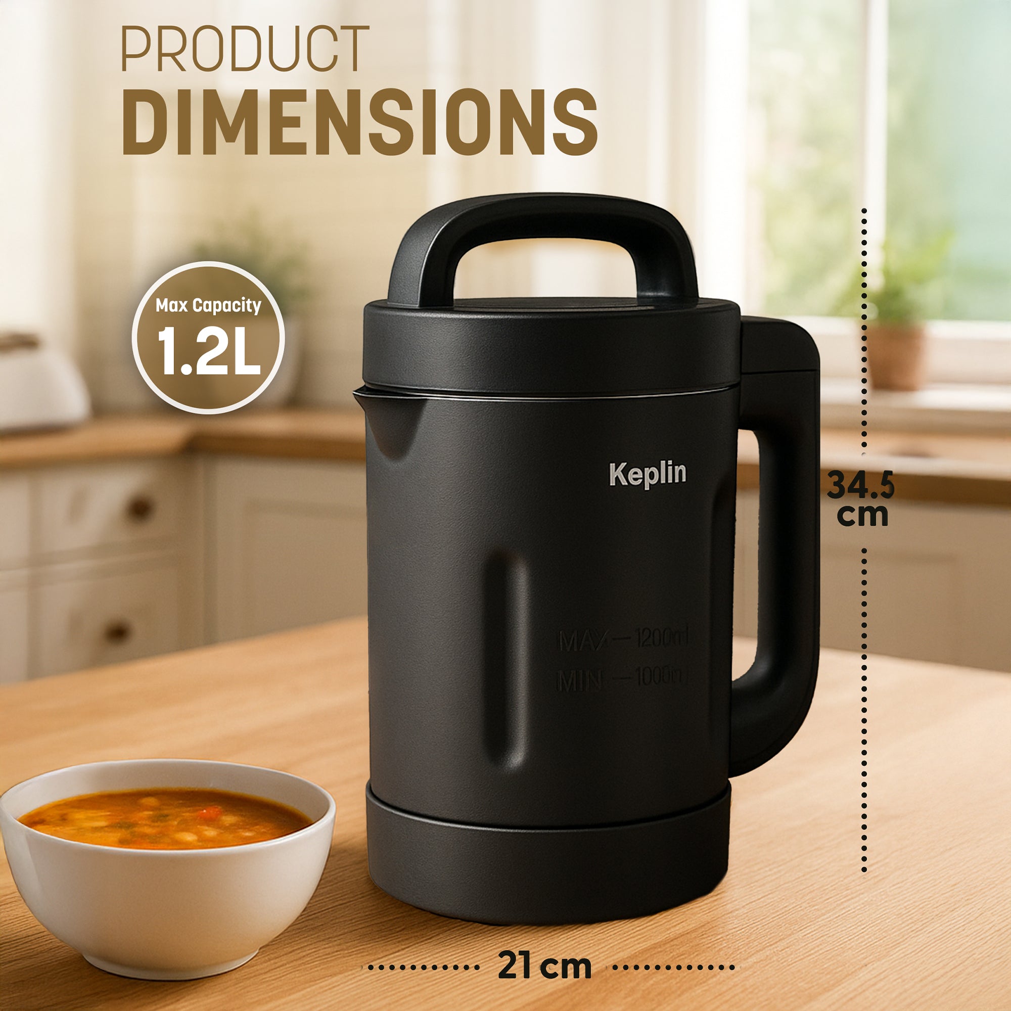 KEPLIN Soup Maker – 1.2L Multi-Function Blender & Soup Maker, Intelligent Safety Sensors, LED Control Panel, Easy Clean & Keep Warm - Stainless Steel