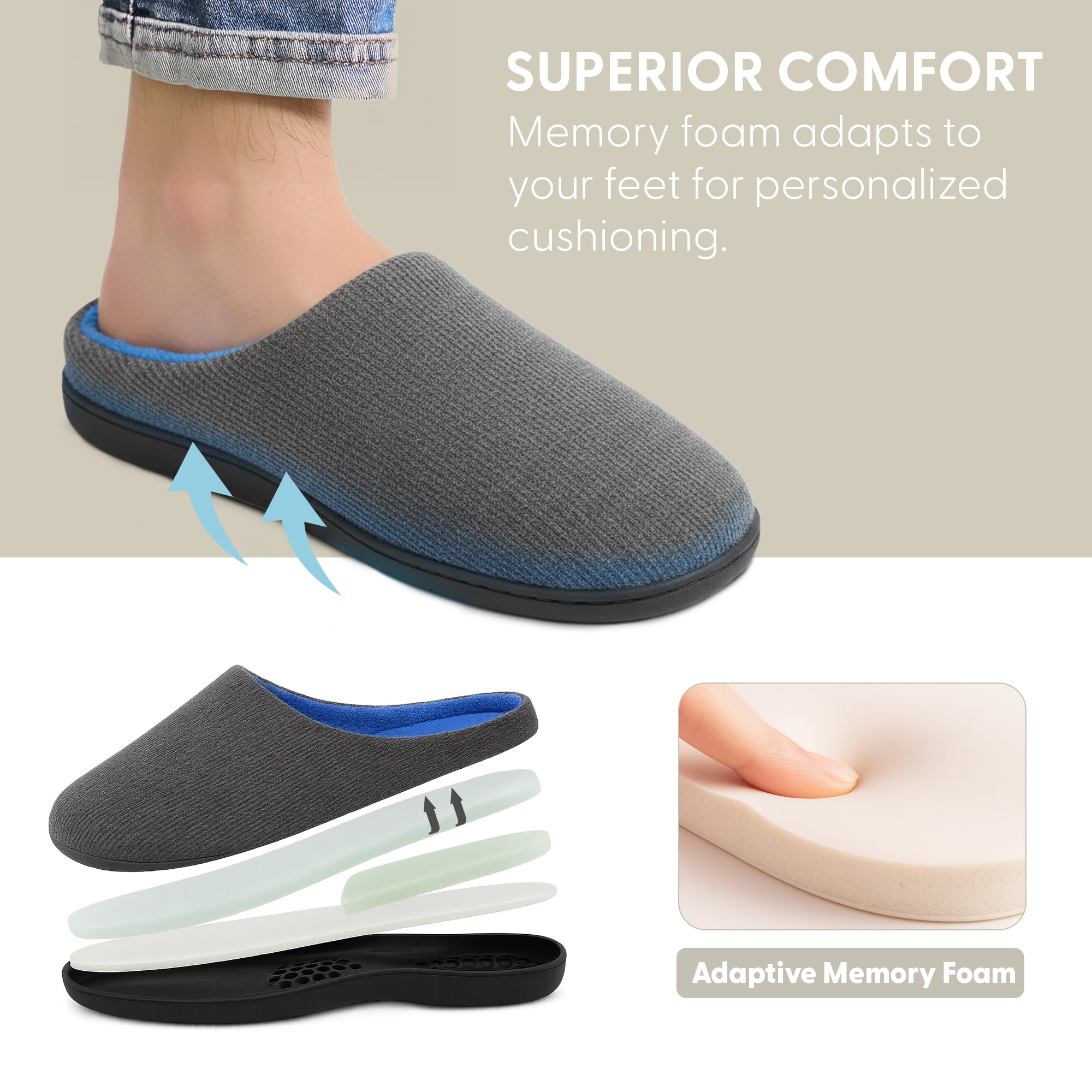 KEPLIN Men’s Memory Foam Slippers – Comfortable Indoor House Shoes for Men with Plush Cushioning, Anti-Slip Rubber Soles, Lightweight Design