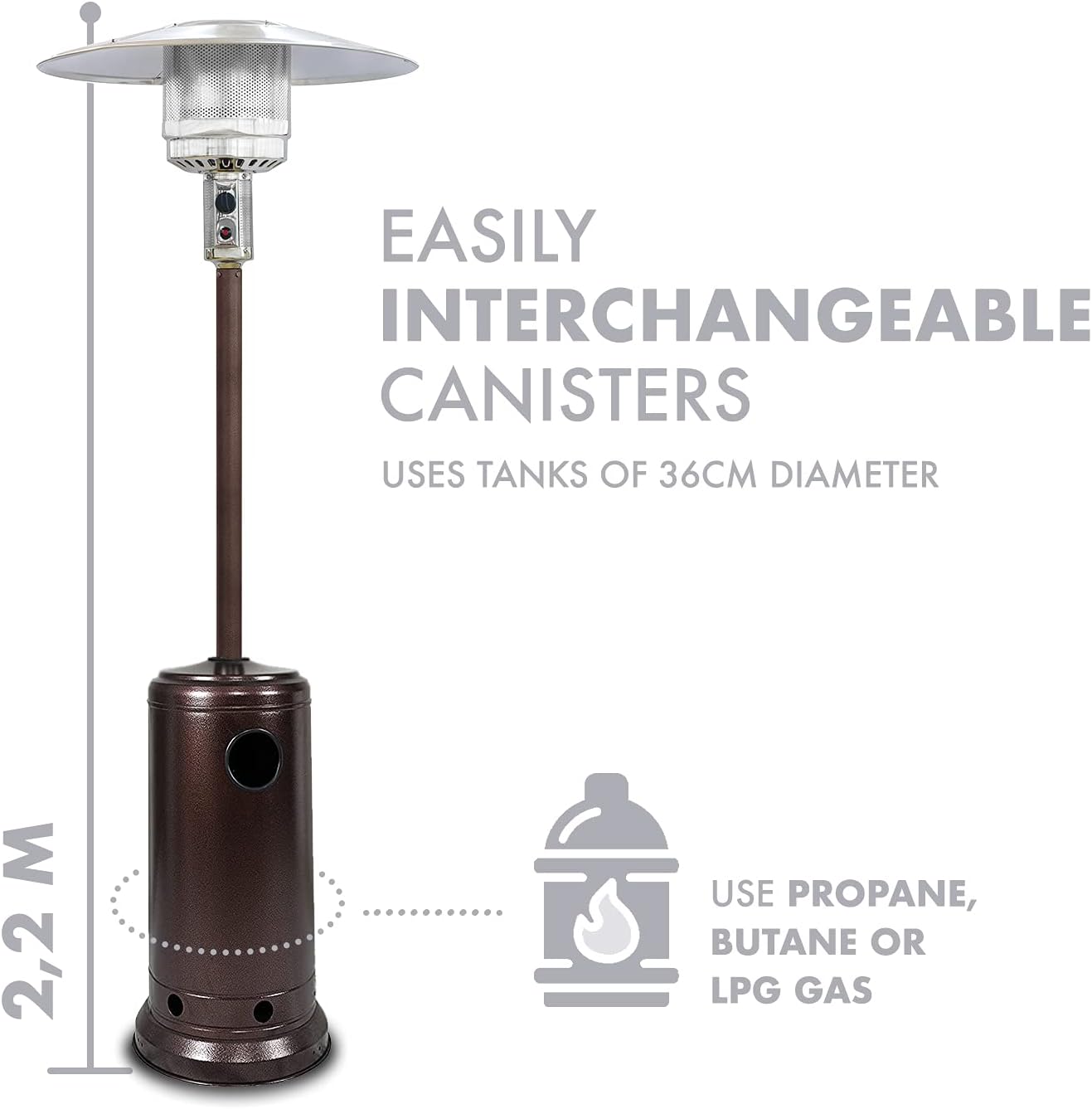 Keplin Outdoor Patio Gas Heater – High Output Propane, Butane, LPG Compatible Heater for Cafes, Restaurants & Gardens – Durable, Safety Features, Mobile with Wheels & Piezoelectric Ignition