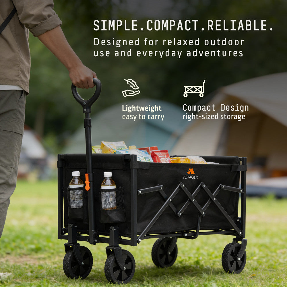 Voyager Lightweight Camping Wagon – 100 Kg Capacity – Ultra Lightweight Foldable Outdoor Cart – Compact Design, Durable Fabric, Easy Portability – Camping & Outdoor Trolley-120L