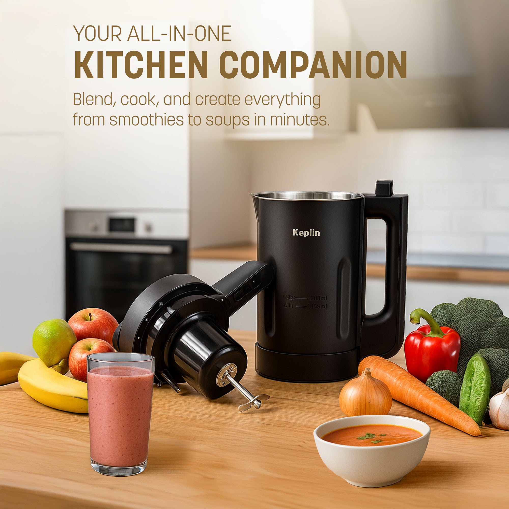 KEPLIN Soup Maker – 1.2L Multi-Function Blender & Soup Maker, Intelligent Safety Sensors, LED Control Panel, Easy Clean & Keep Warm - Stainless Steel