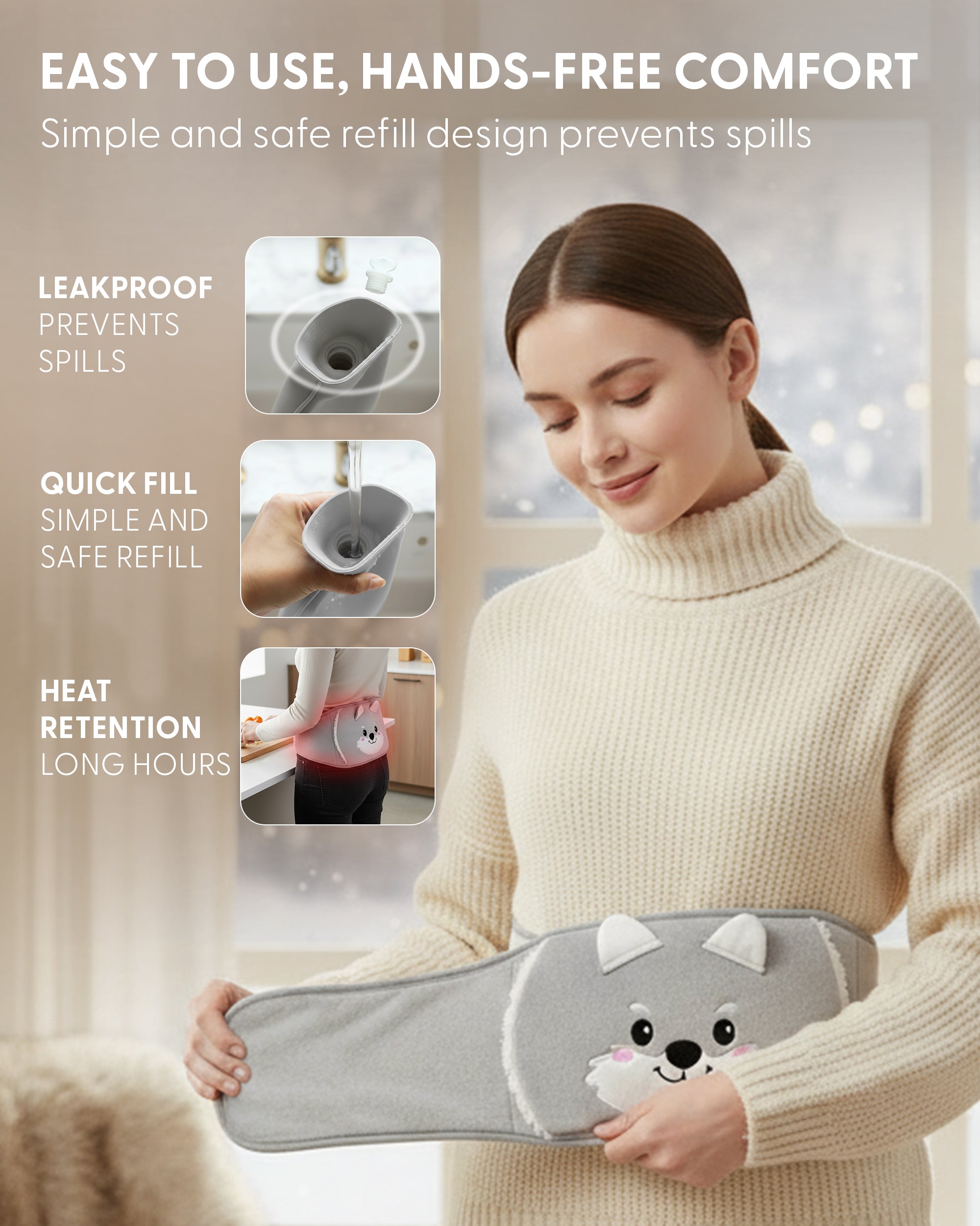 KEPLIN Hot Water Bottle Belt with Plush Waist Cover - 2L Premium Natural Rubber Hot Water Bag for Cramps & Muscle Relaxation - Safe, Durable, Long-Lasting Heat Therapy