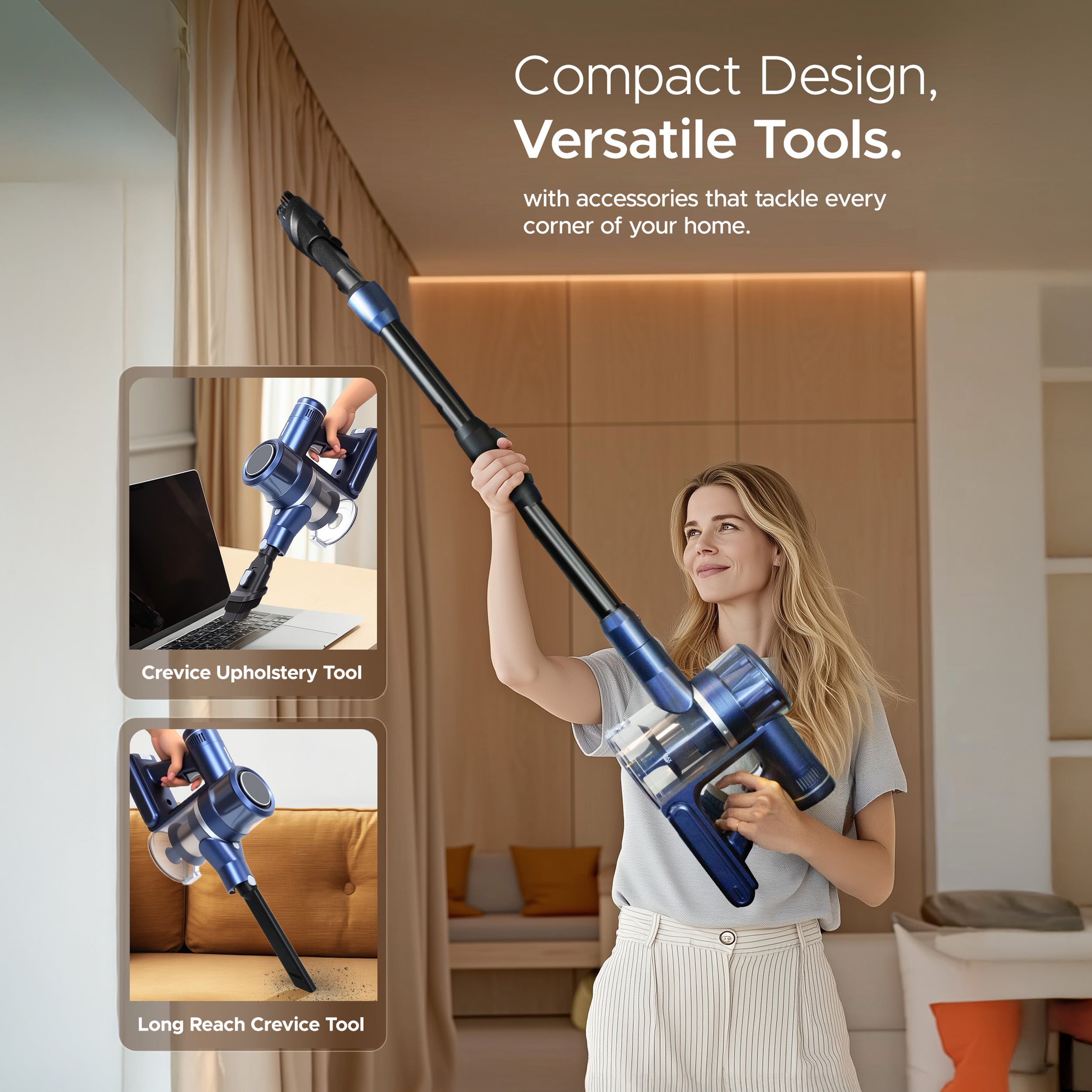 KEPLIN Cordless Vacuum Cleaner – 350W Power – 3-Speed Suction – Easy Reach Bendable Wand – LED Display – 25.9V 2500mAh Battery – 60 Min Runtime – Stick Hoover – Pet Hair – Carpet & Hard Floor Clean