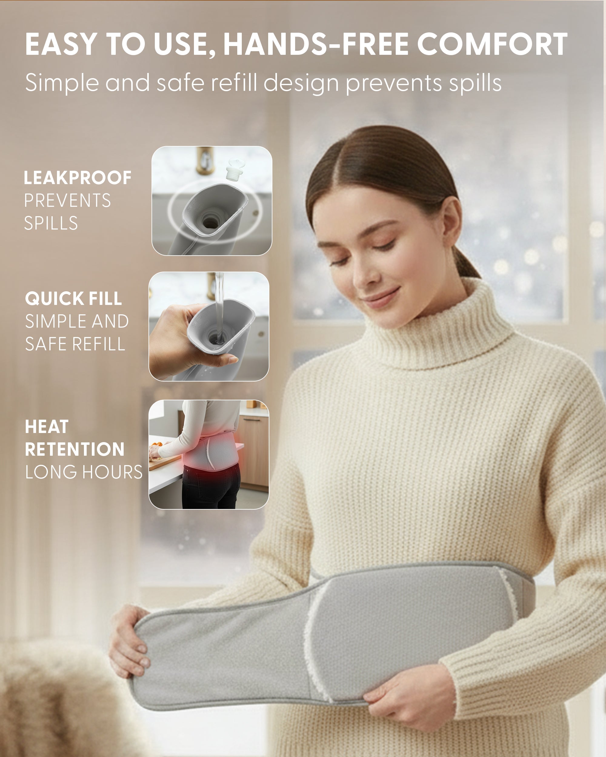 KEPLIN Hot Water Bottle Belt with Plush Waist Cover - 2L Premium Natural Rubber Hot Water Bag for Cramps & Muscle Relaxation - Safe, Durable, Long-Lasting Heat Therapy