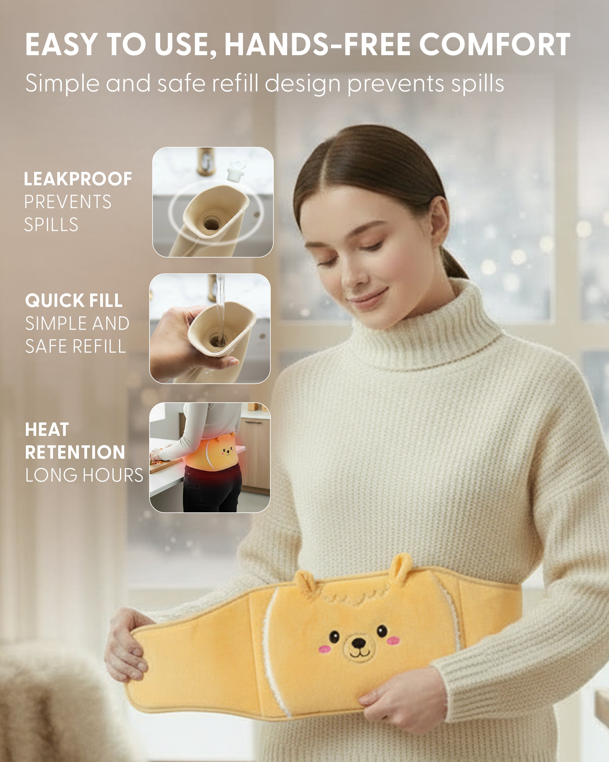 KEPLIN Hot Water Bottle Belt with Plush Waist Cover - 2L Premium Natural Rubber Hot Water Bag for Cramps & Muscle Relaxation - Safe, Durable, Long-Lasting Heat Therapy