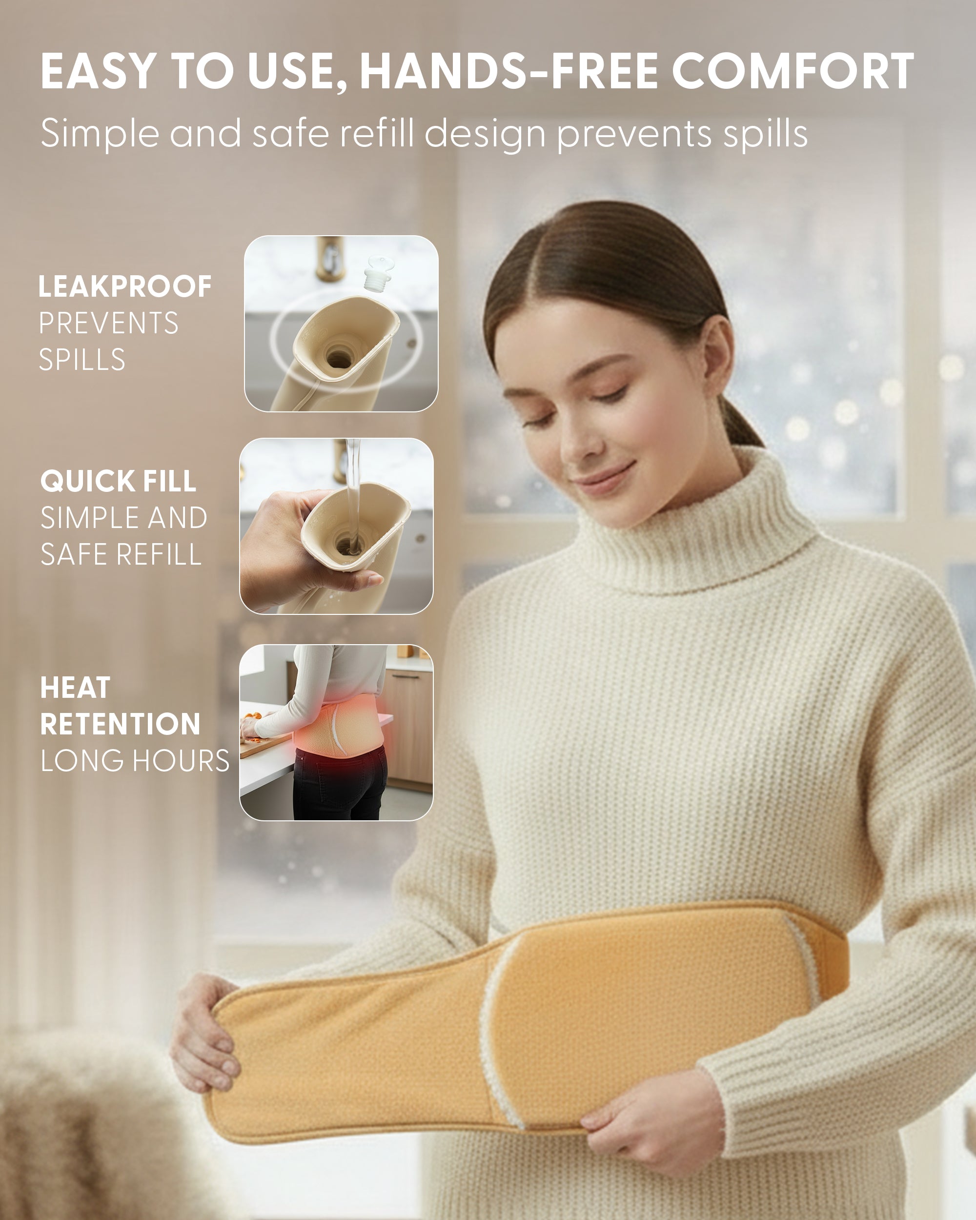 KEPLIN Hot Water Bottle Belt with Plush Waist Cover - 2L Premium Natural Rubber Hot Water Bag for Cramps & Muscle Relaxation - Safe, Durable, Long-Lasting Heat Therapy