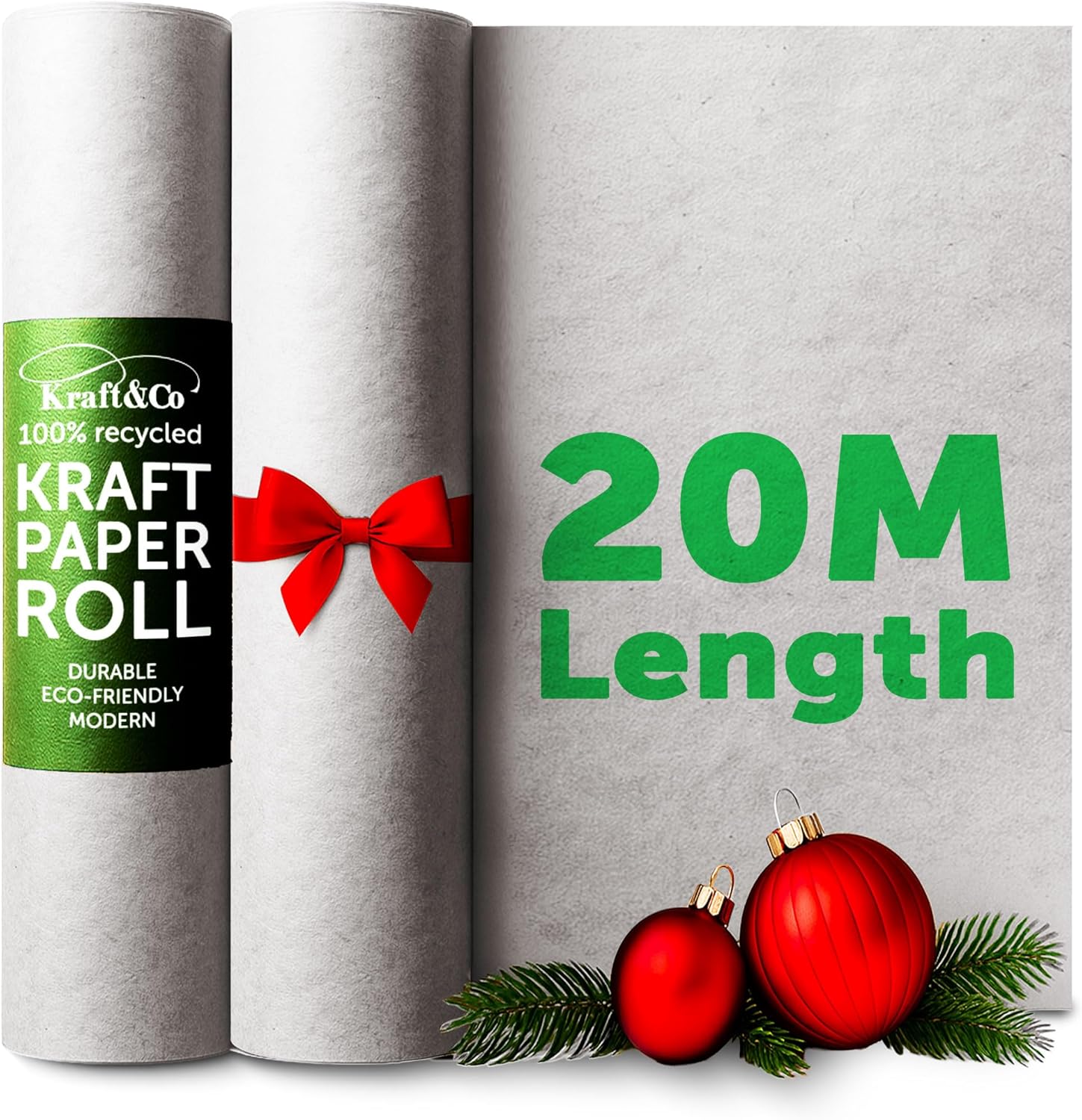 Kraft & Co Recycled Kraft Wrapping Paper Roll – 80gsm Durable Tear-Resistant Gift Wrap, Eco-Friendly, Recyclable & Biodegradable – All-Occasion Wrapping Paper