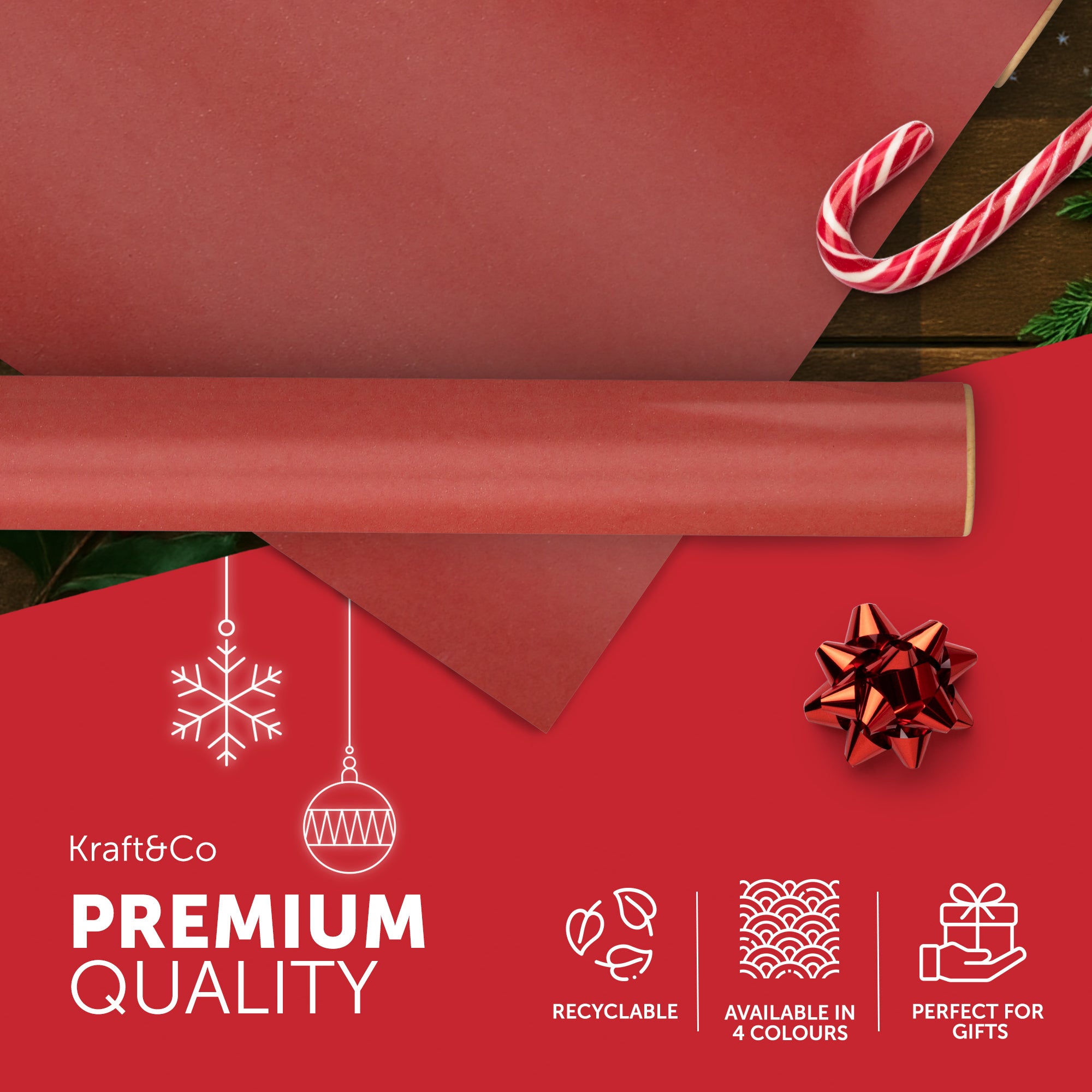 Kraft & Co Recycled Kraft Wrapping Paper Roll – 80gsm Durable Tear-Resistant Gift Wrap, Eco-Friendly, Recyclable & Biodegradable – All-Occasion Wrapping Paper