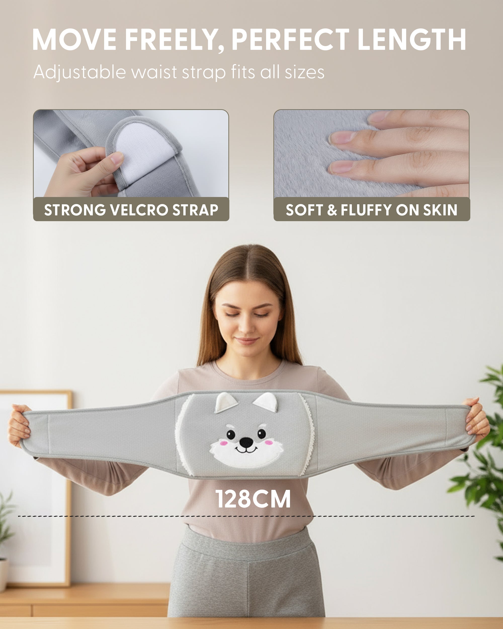 KEPLIN Hot Water Bottle Belt with Plush Waist Cover - 2L Premium Natural Rubber Hot Water Bag for Cramps & Muscle Relaxation - Safe, Durable, Long-Lasting Heat Therapy