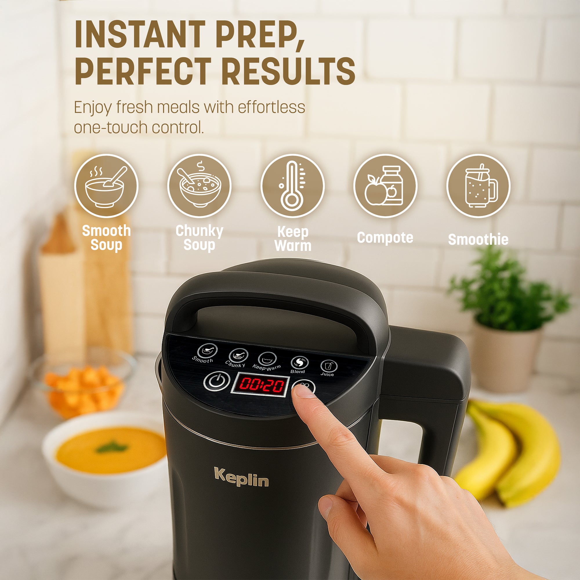 KEPLIN Soup Maker – 1.2L Multi-Function Blender & Soup Maker, Intelligent Safety Sensors, LED Control Panel, Easy Clean & Keep Warm - Stainless Steel, 2 Year Warranty