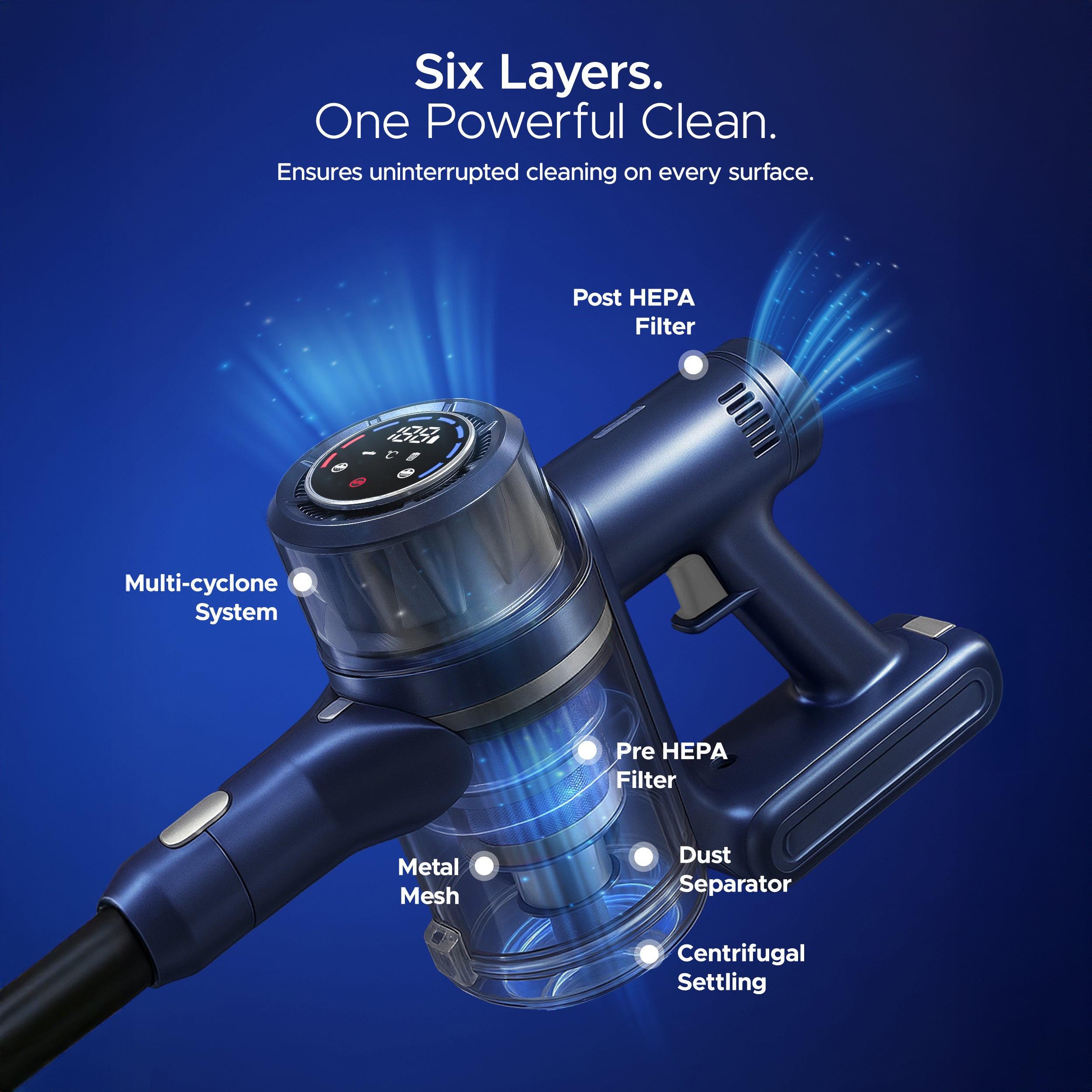 KEPLIN Cordless Vacuum Cleaner – 350W Power – 3-Speed Suction – Easy Reach Bendable Wand – LED Display – 25.9V 2500mAh Battery – 60 Min Runtime – Stick Hoover – Pet Hair – Carpet & Hard Floor Clean