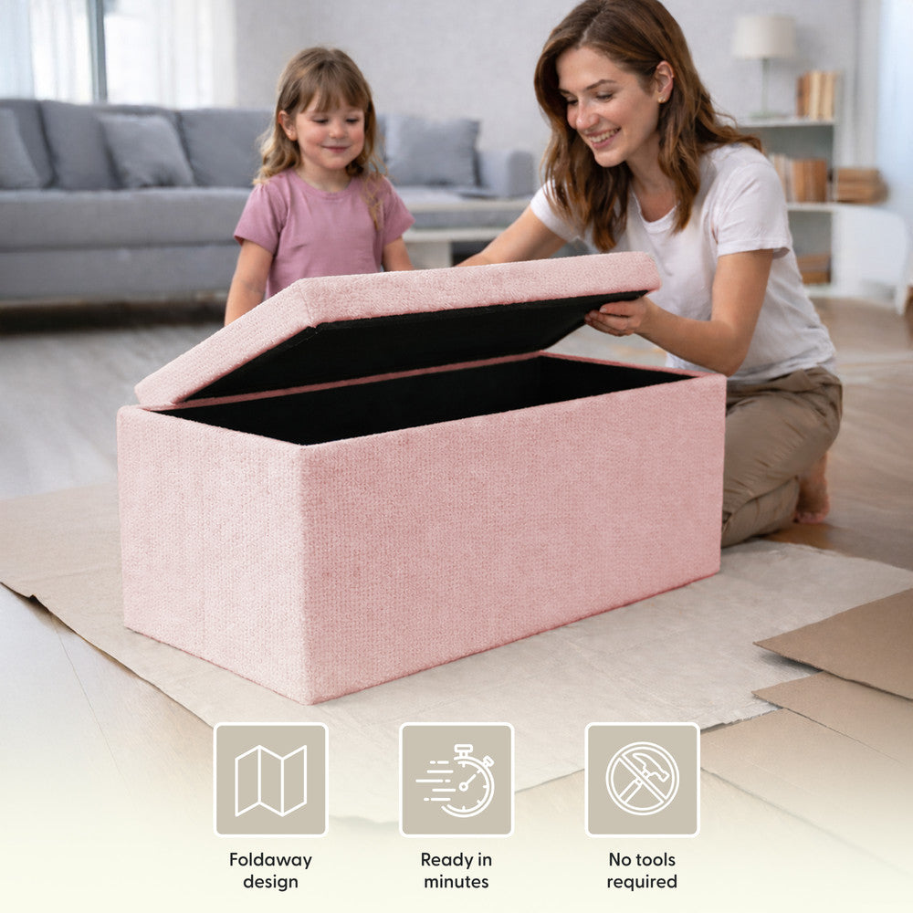 KEPLIN Storage Ottoman Bench 76×38×38 cm – Large 90 L Hidden Storage, Rapid Fold‐Flat Design, 150kg Load Capacity, Tufted Teddy Fabric Finish – Ideal for Hallway, Bedroom, Living Room