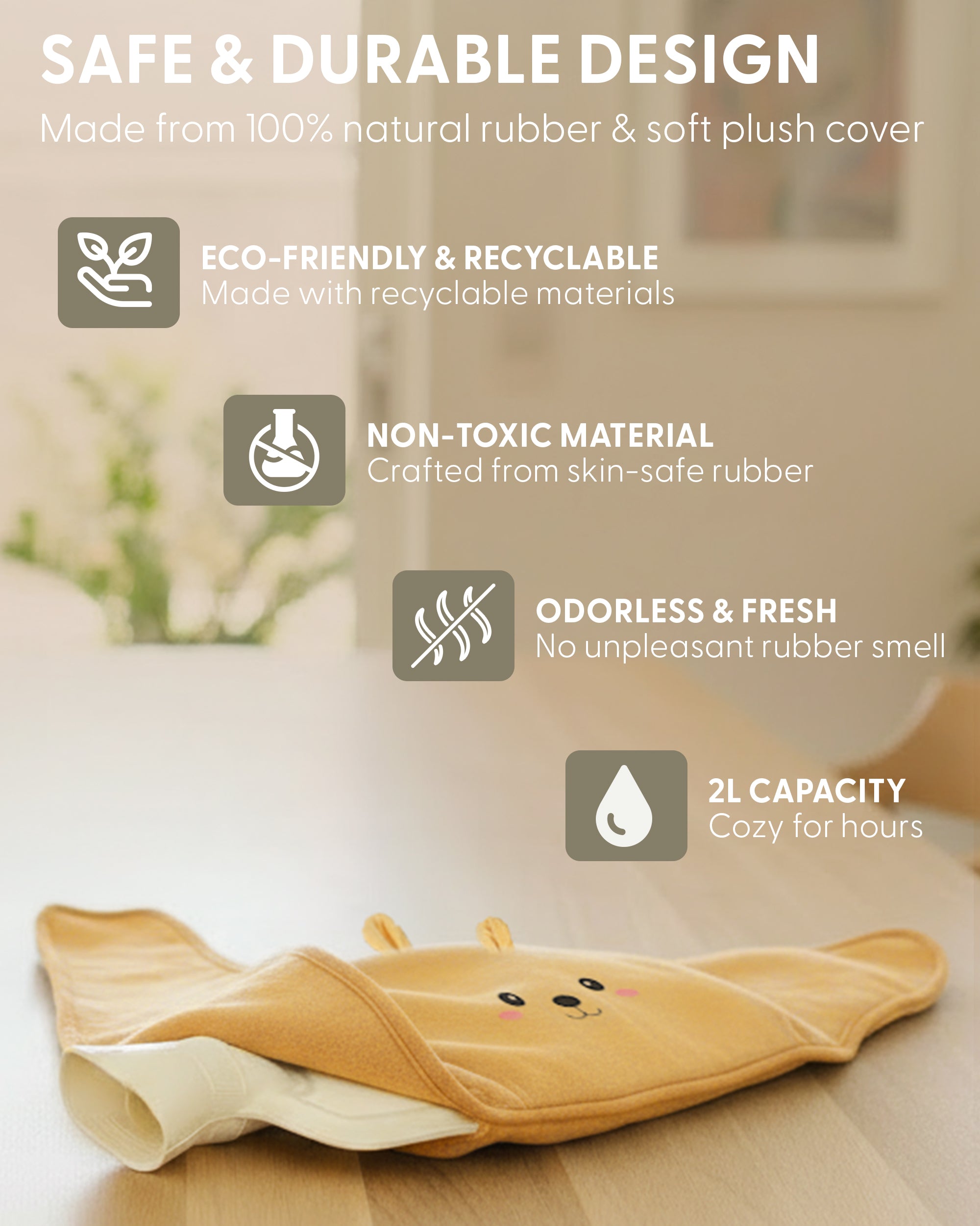 KEPLIN Hot Water Bottle Belt with Plush Waist Cover - 2L Premium Natural Rubber Hot Water Bag for Cramps & Muscle Relaxation - Safe, Durable, Long-Lasting Heat Therapy