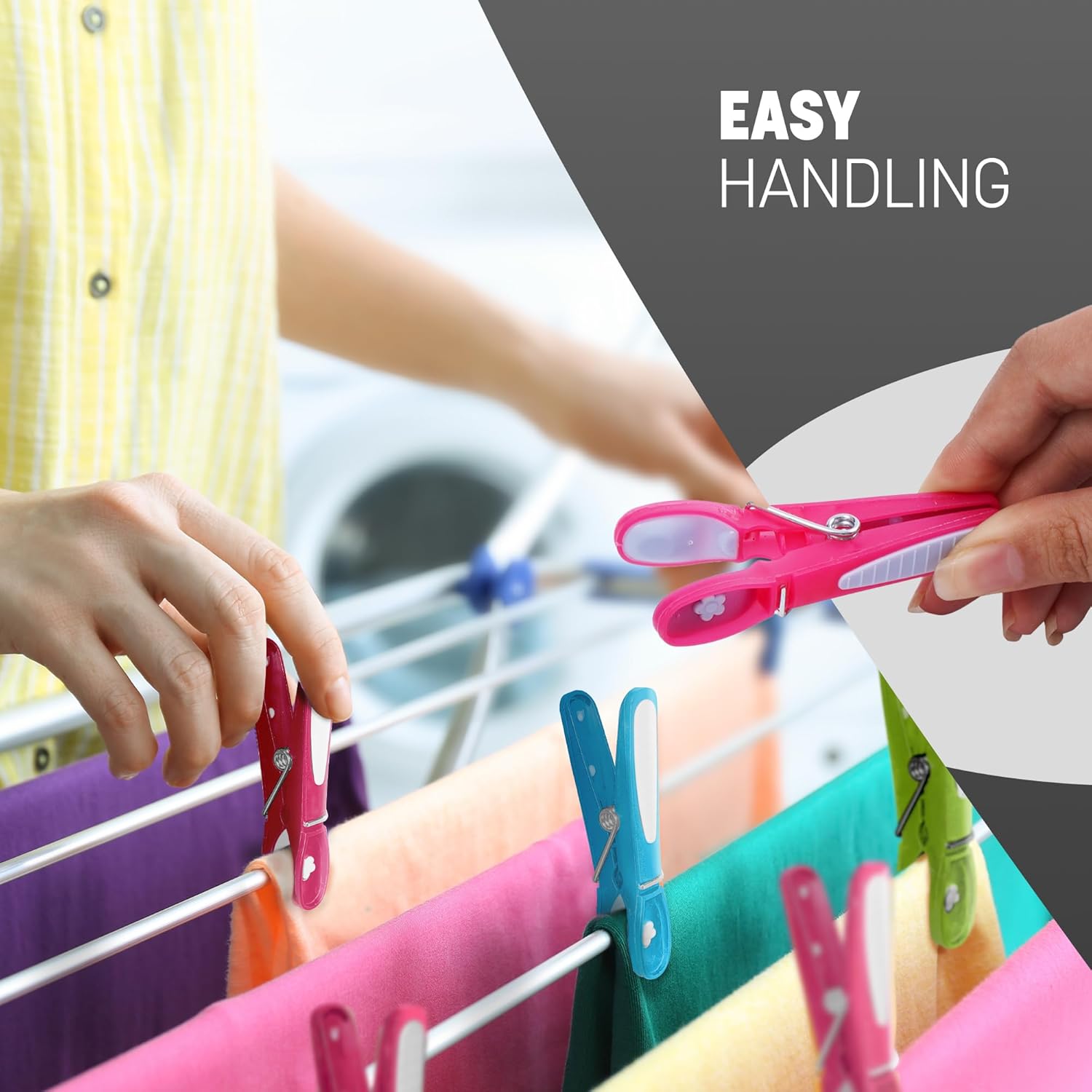 KEPLIN Clothes Pegs for Washing Line - 20 Pack (Multicolour), Washing Line Pegs with Metal Spring for Strong Grip, Designed to Avoid Marks, UV Resistant for Indoor & Outdoor