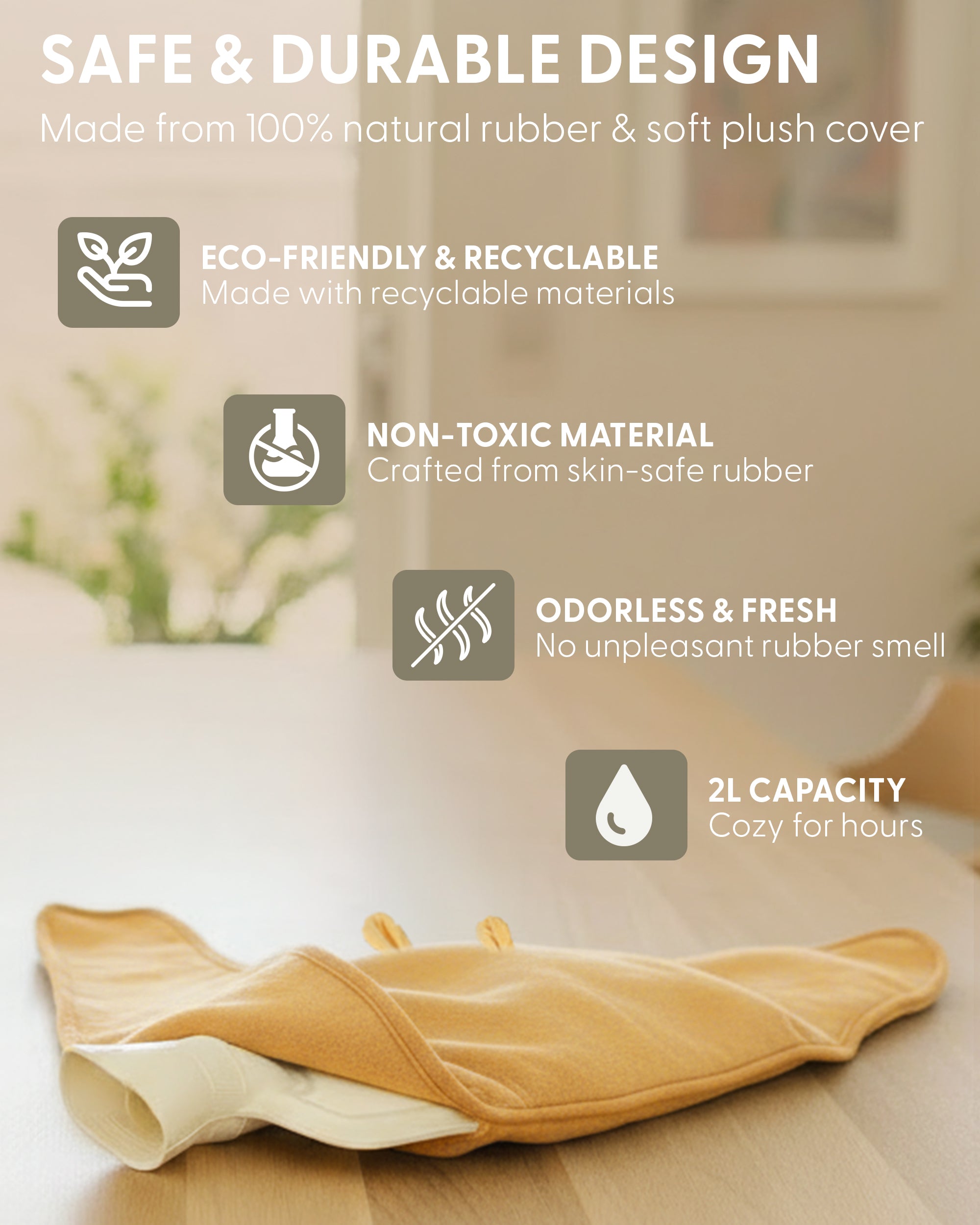 KEPLIN Hot Water Bottle Belt with Plush Waist Cover - 2L Premium Natural Rubber Hot Water Bag for Cramps & Muscle Relaxation - Safe, Durable, Long-Lasting Heat Therapy