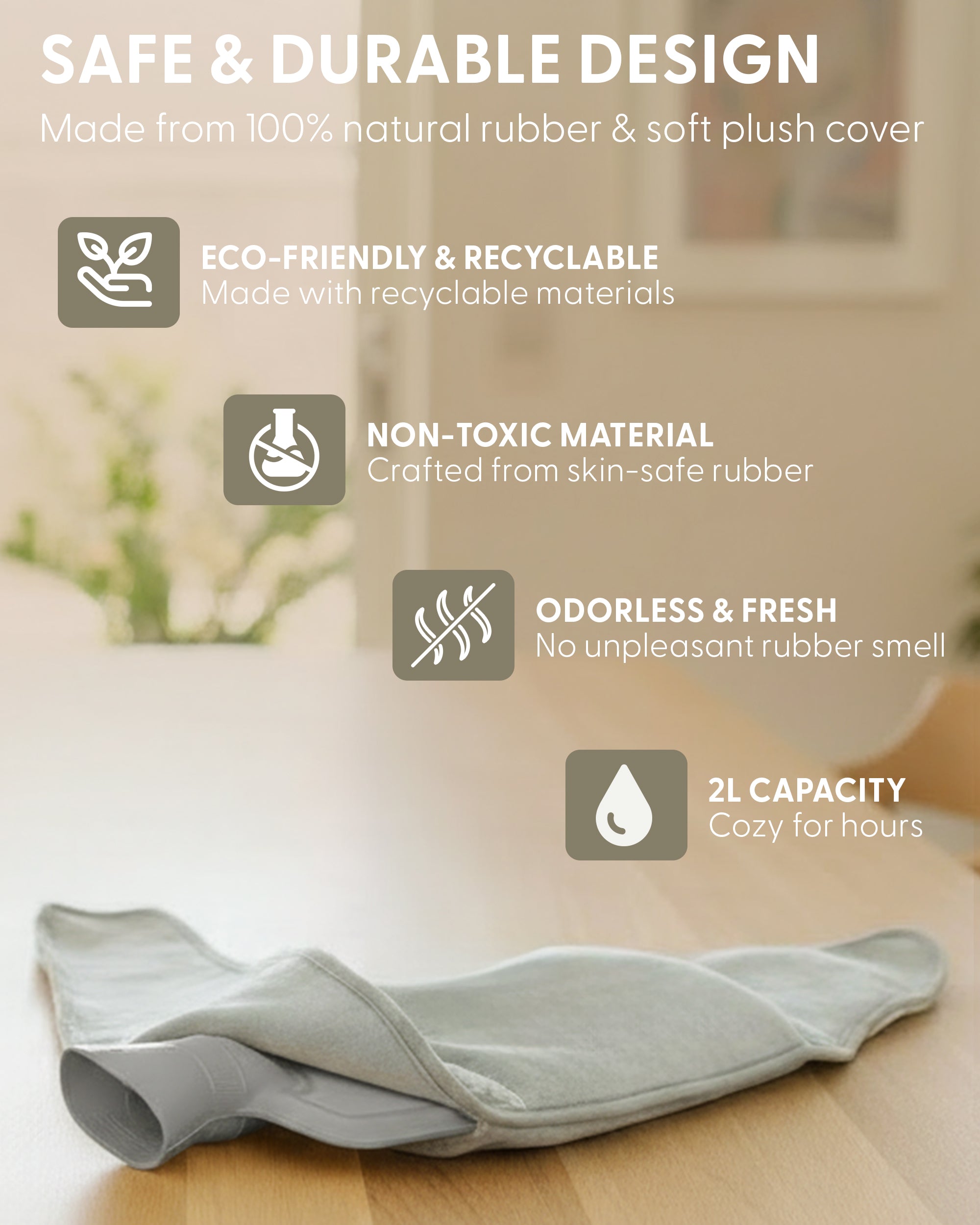 KEPLIN Hot Water Bottle Belt with Plush Waist Cover - 2L Premium Natural Rubber Hot Water Bag for Cramps & Muscle Relaxation - Safe, Durable, Long-Lasting Heat Therapy