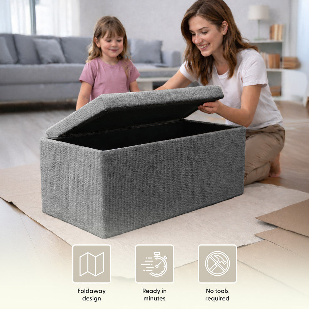 KEPLIN Storage Ottoman Bench 76×38×38 cm – Large 90 L Hidden Storage, Rapid Fold‐Flat Design, 150kg Load Capacity, Tufted Teddy Fabric Finish – Ideal for Hallway, Bedroom, Living Room