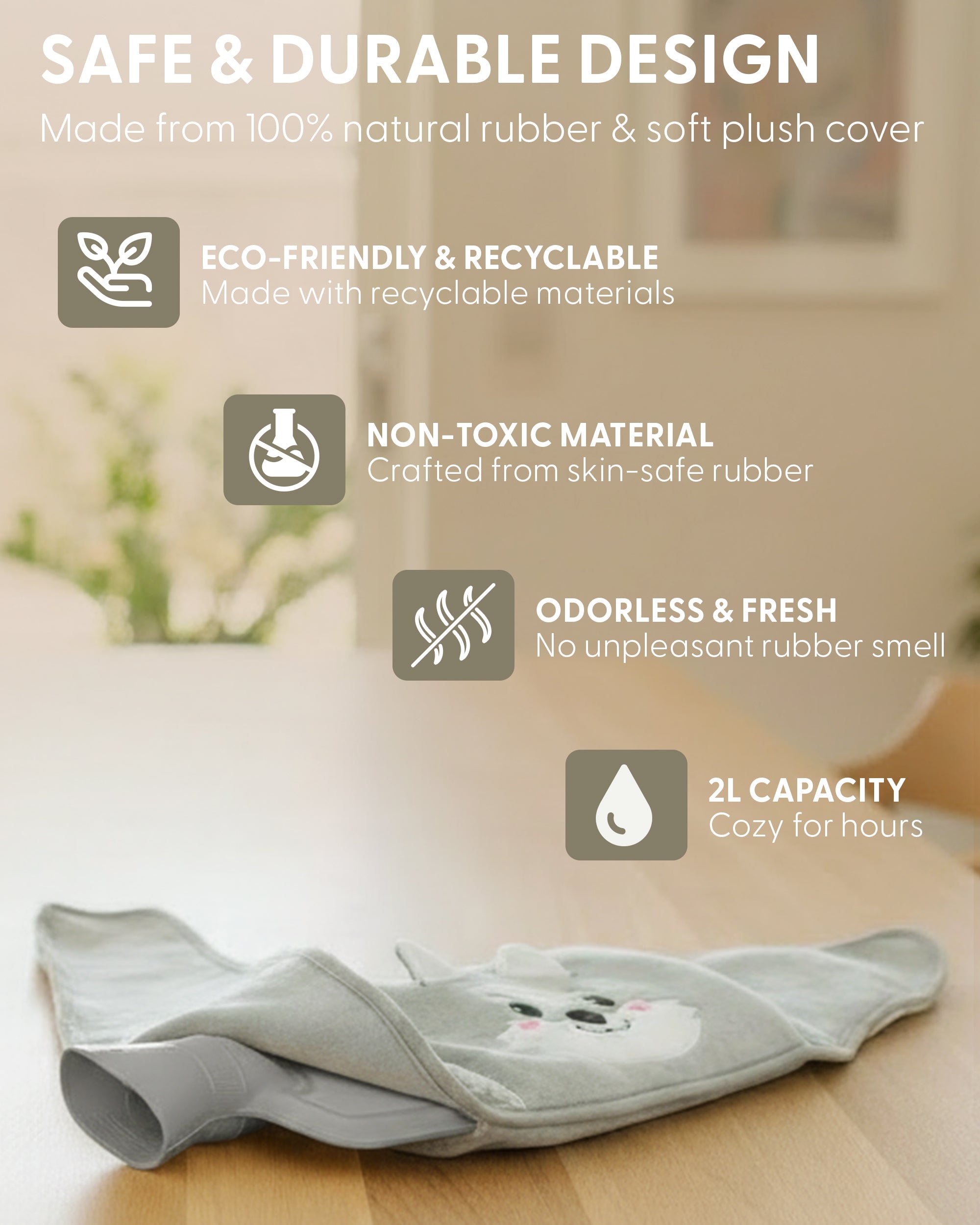 KEPLIN Hot Water Bottle Belt with Plush Waist Cover - 2L Premium Natural Rubber Hot Water Bag for Cramps & Muscle Relaxation - Safe, Durable, Long-Lasting Heat Therapy