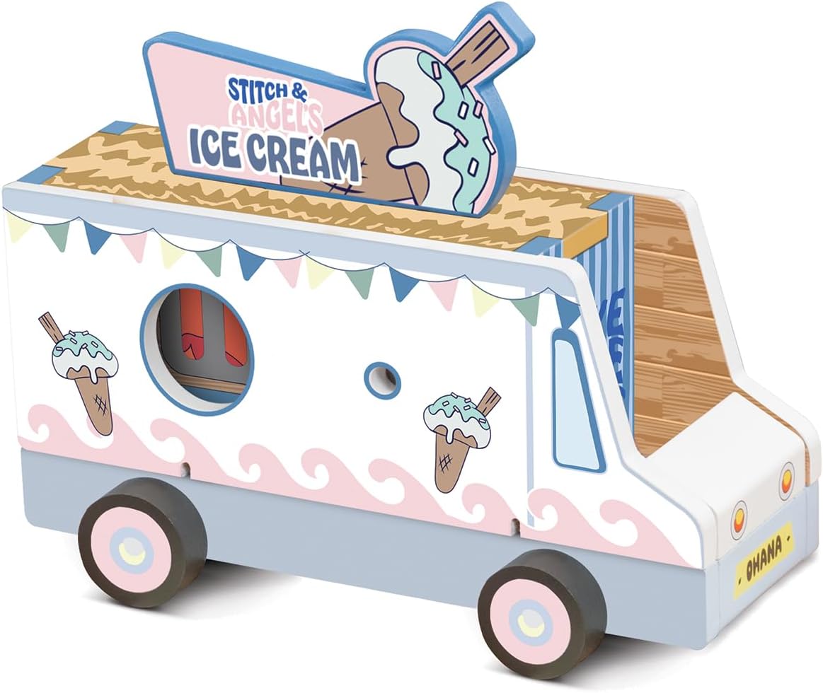 Disney Lilo & Stitch Transforming Ice Cream Truck Playset – Wooden Toy Vehicle with Beach Scene & Accessories – Ice Cream Van Car Toy for Kids – Imaginative Kids Play Vehicle