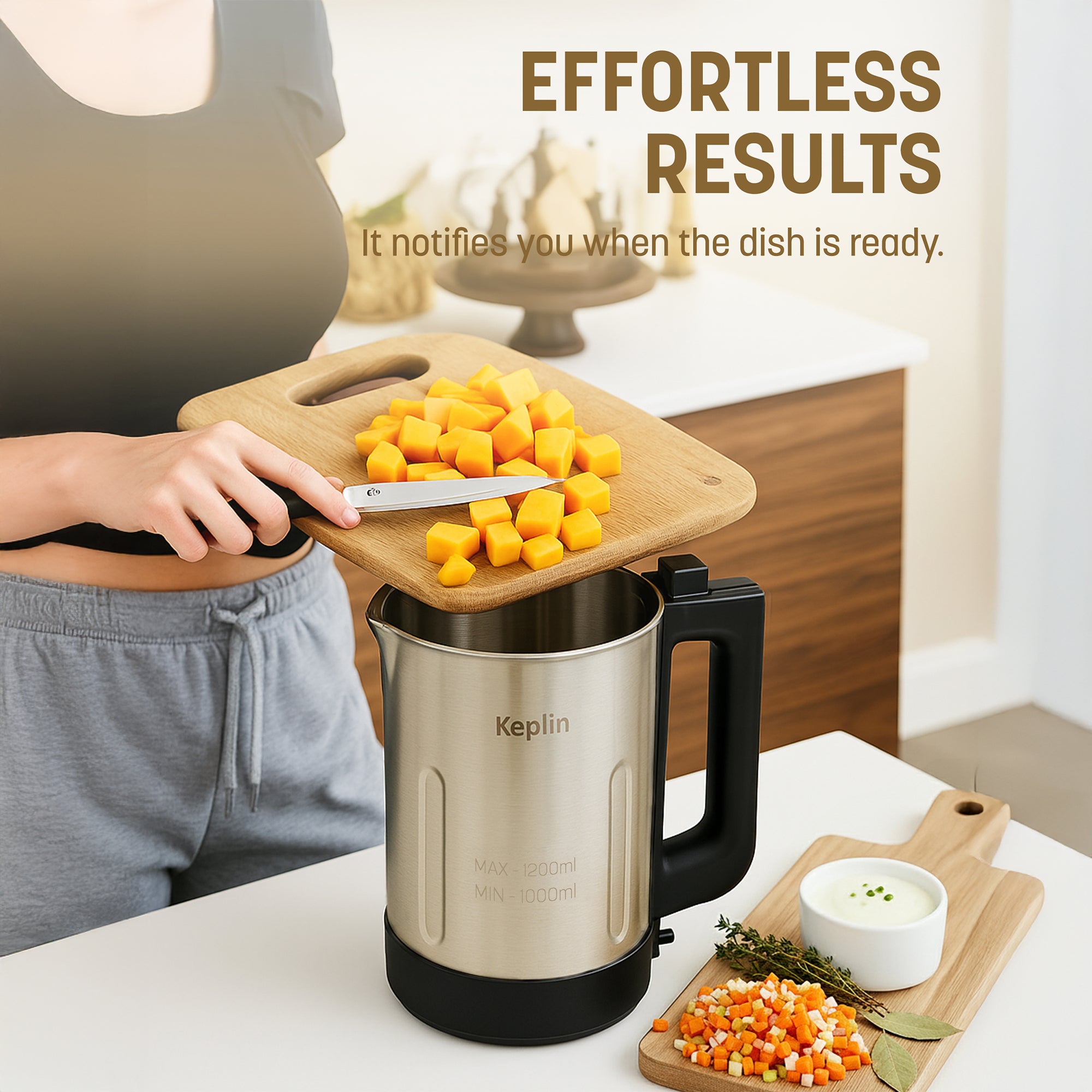 KEPLIN Soup Maker – 1.2L Multi-Function Blender & Soup Maker, Intelligent Safety Sensors, LED Control Panel, Easy Clean & Keep Warm - Stainless Steel, 2 Year Warranty