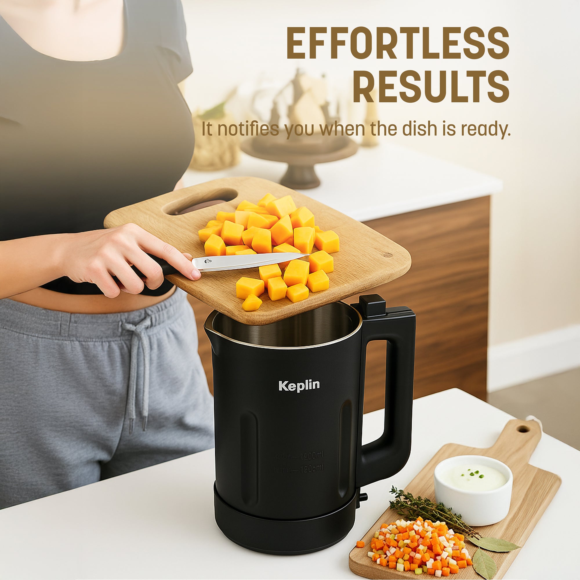KEPLIN Soup Maker – 1.2L Multi-Function Blender & Soup Maker, Intelligent Safety Sensors, LED Control Panel, Easy Clean & Keep Warm - Stainless Steel