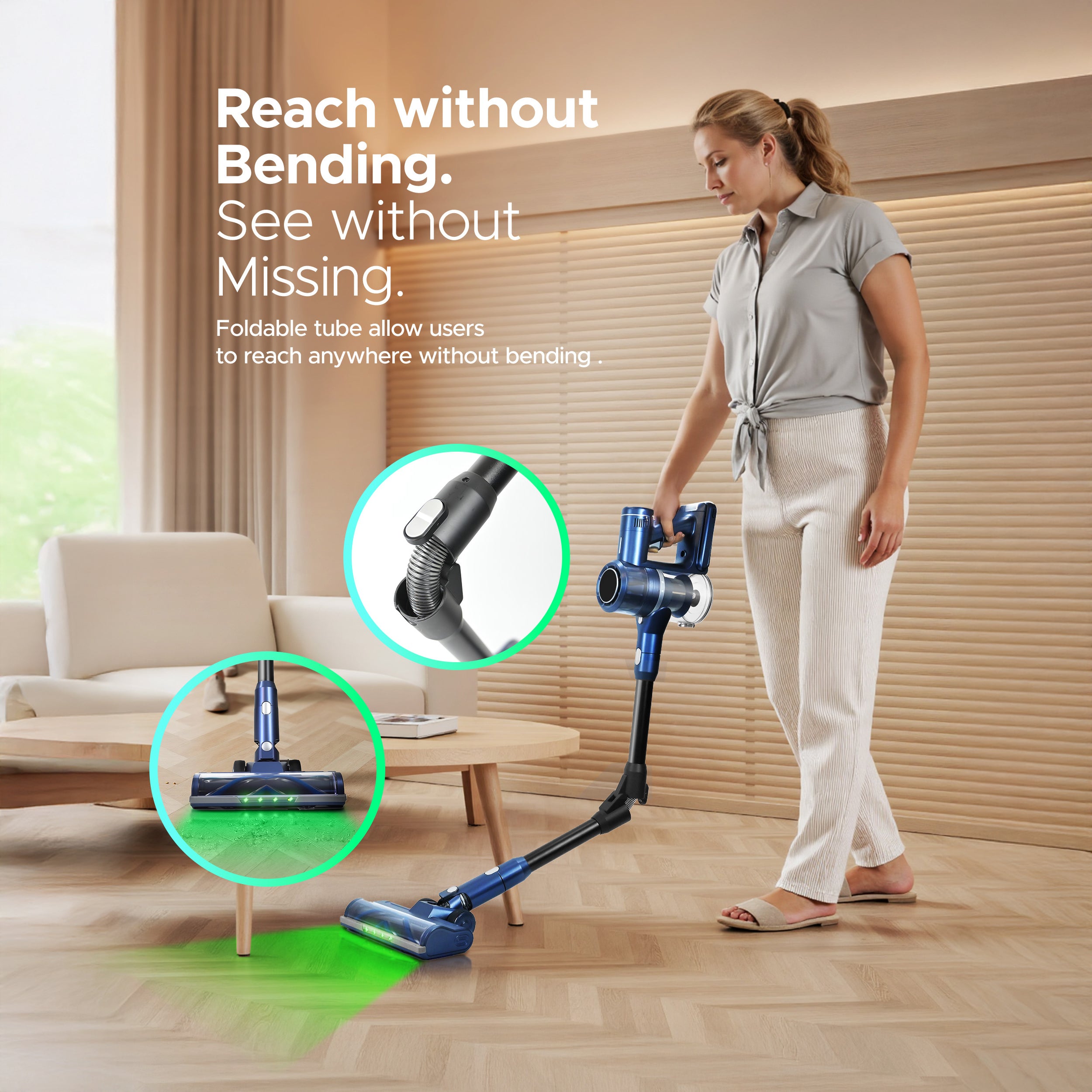 KEPLIN Cordless Vacuum Cleaner – 350W Power – 3-Speed Suction – Easy Reach Bendable Wand – LED Display – 25.9V 2500mAh Battery – 60 Min Runtime – Stick Hoover – Pet Hair – Carpet & Hard Floor Clean