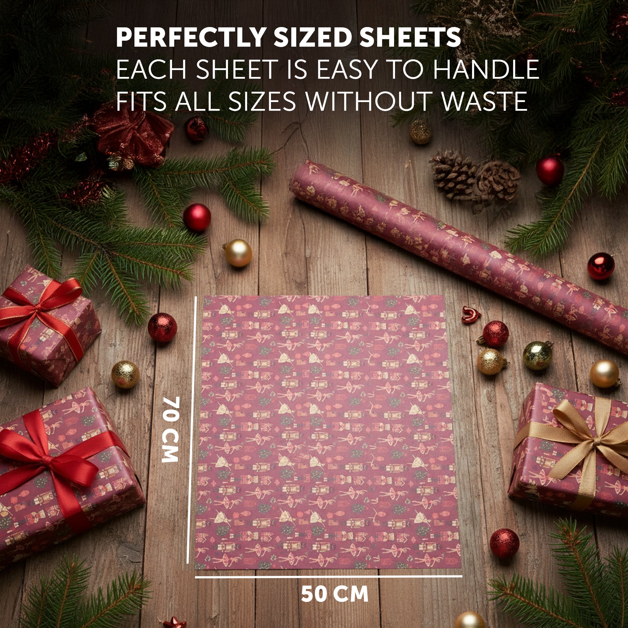 Kraft & Co - Christmas Wrapping Paper 12 Sheets - Kraft Gift Wrap Sheets 50 x 70cm, 6 Festive Holiday Designs with Tags & Twine