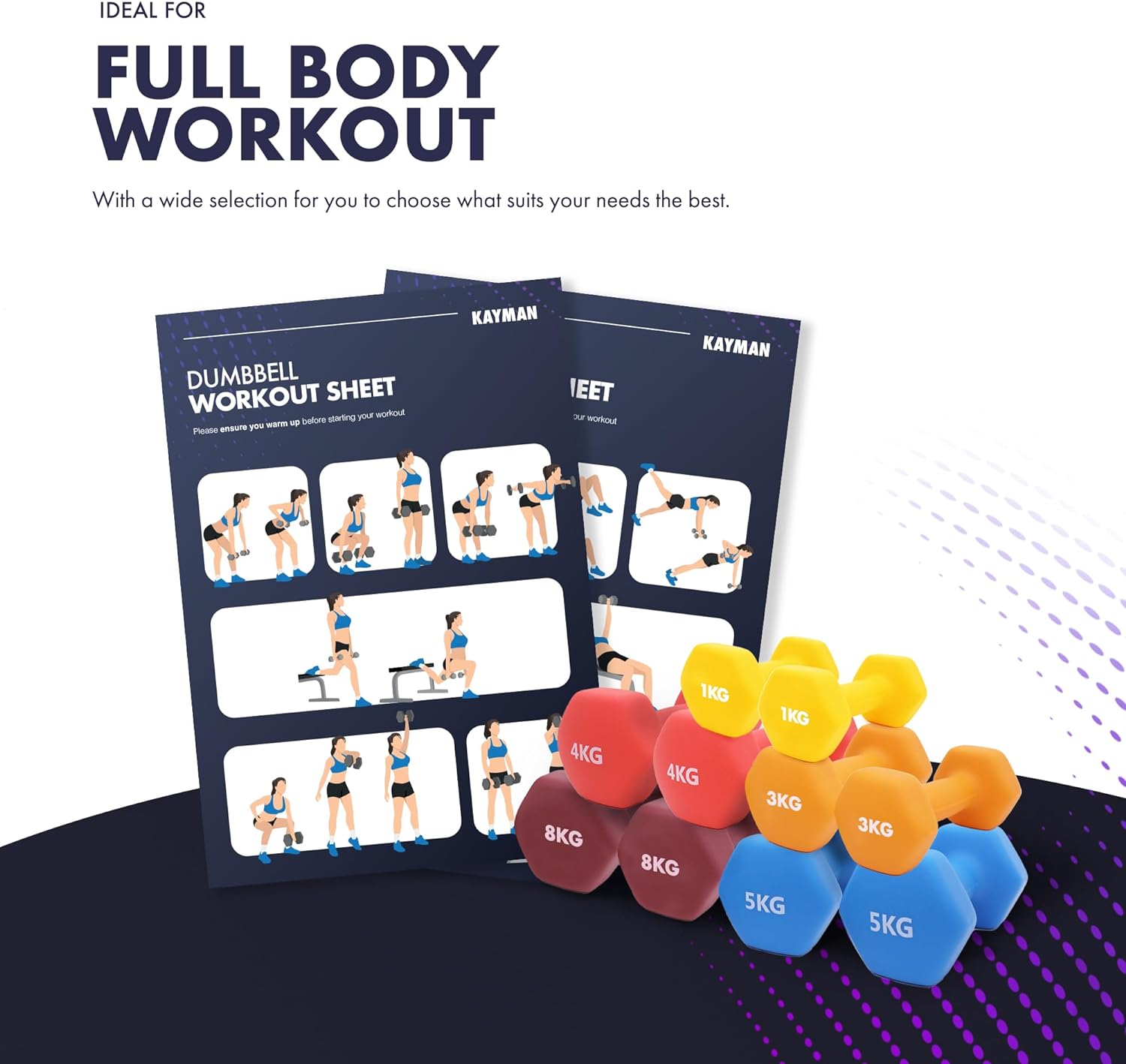 Neoprene Dumbbell Pair with Anti-Slip Grip, Hex Edges for Gym - UK