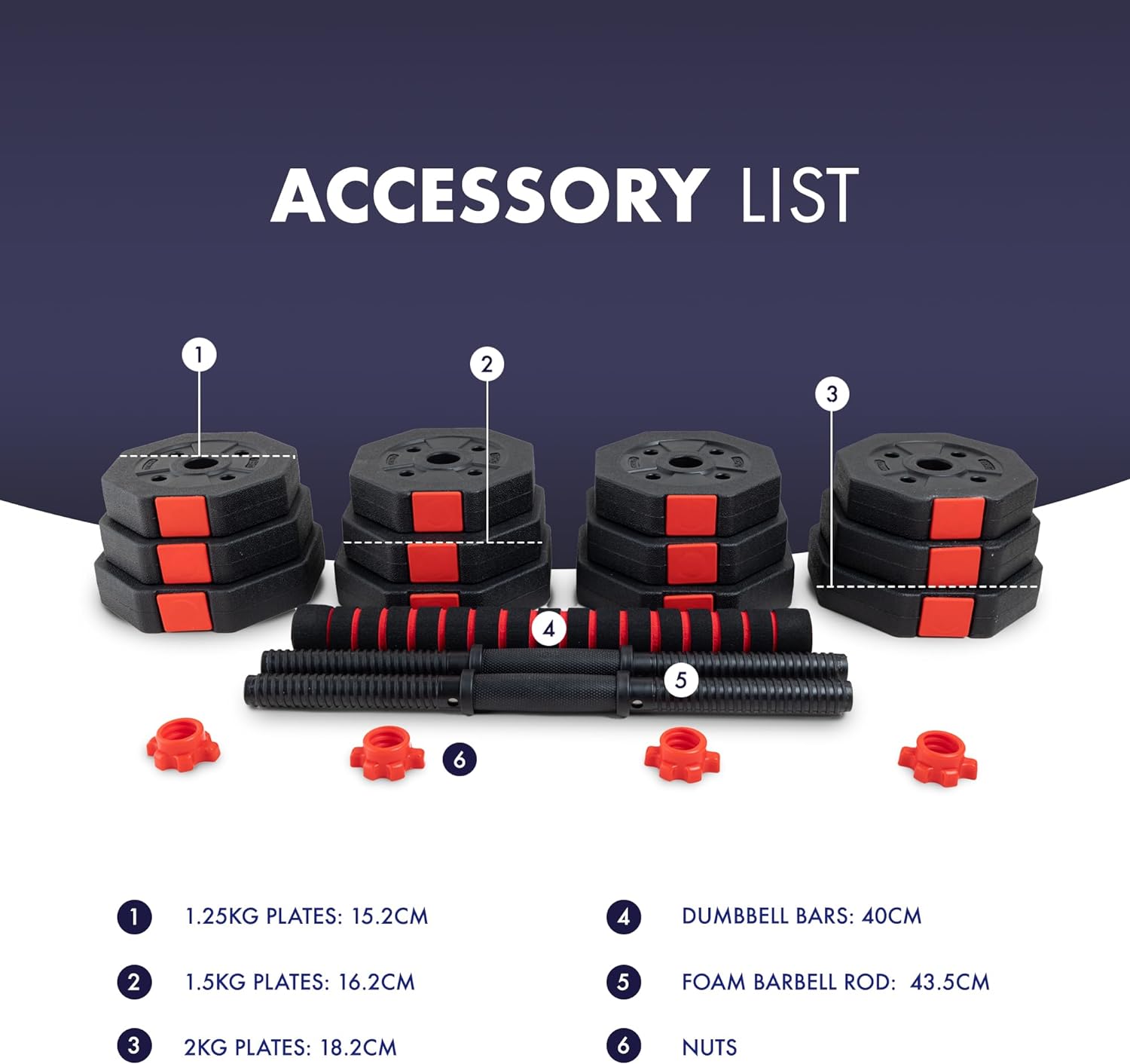 Kayman Adjustable Barbell Set - 20kg Total Weight with Non-Rolling Design, Adjustable Weights & Comfortable Grip - Training Equipment for Versatile Workouts at Home & Gym - Unisex (Black & Red)