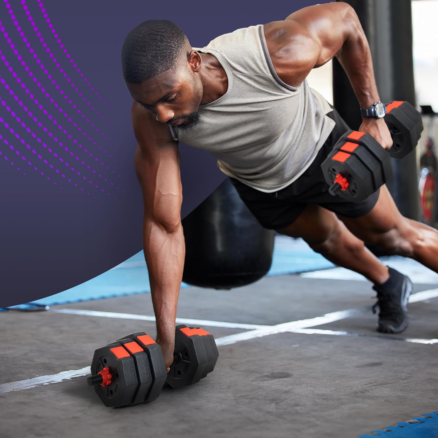 Kayman Adjustable Barbell Set - 20kg Total Weight with Non-Rolling Design, Adjustable Weights & Comfortable Grip - Training Equipment for Versatile Workouts at Home & Gym - Unisex (Black & Red)