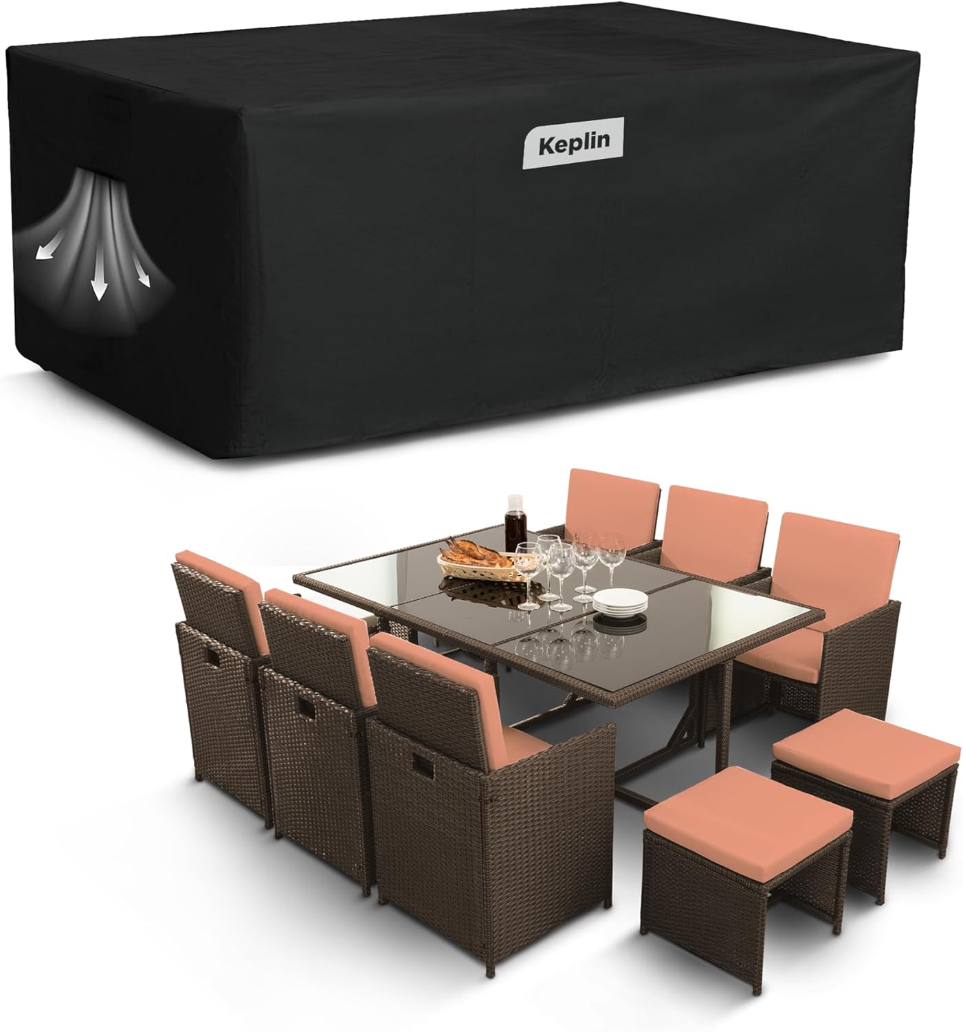 Keplin Waterproof Outdoor Furniture Cover - UV, Tear & Fade Resistant and 600D Oxford Fabric- 180 x 120 x 74cm