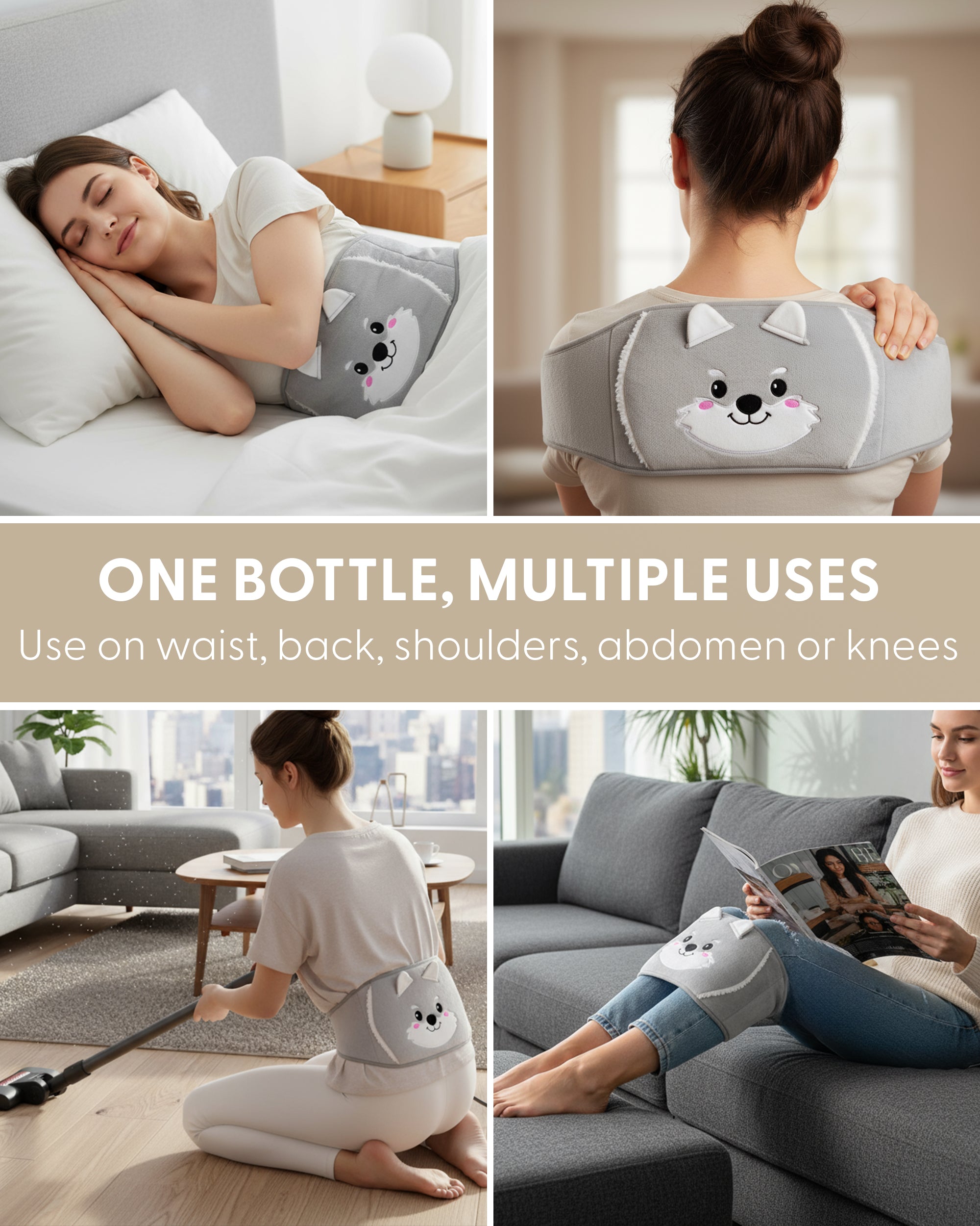 KEPLIN Hot Water Bottle Belt with Plush Waist Cover - 2L Premium Natural Rubber Hot Water Bag for Cramps & Muscle Relaxation - Safe, Durable, Long-Lasting Heat Therapy