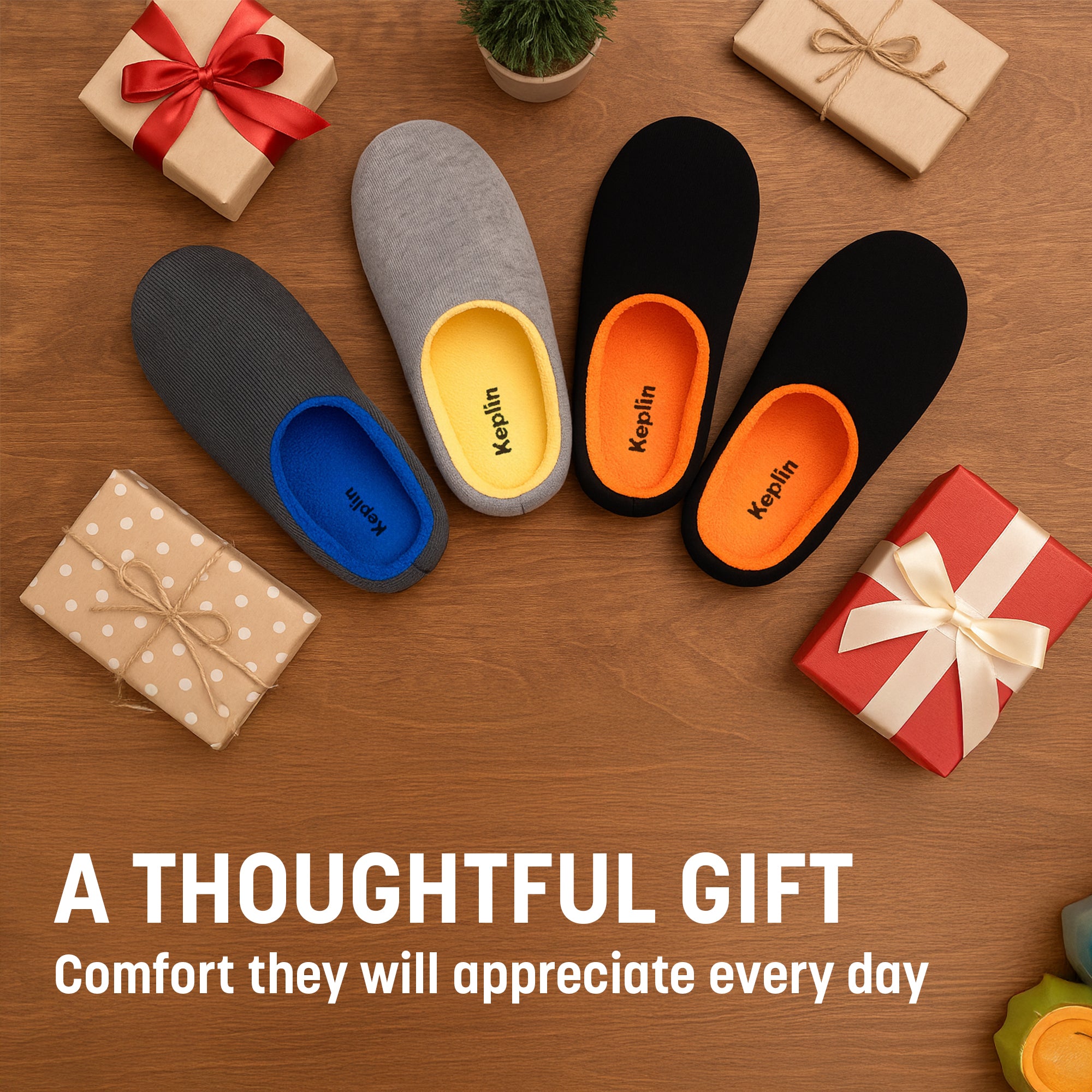 KEPLIN Men’s Memory Foam Slippers – Comfortable Indoor House Shoes for Men with Plush Cushioning, Anti-Slip Rubber Soles, Lightweight Design