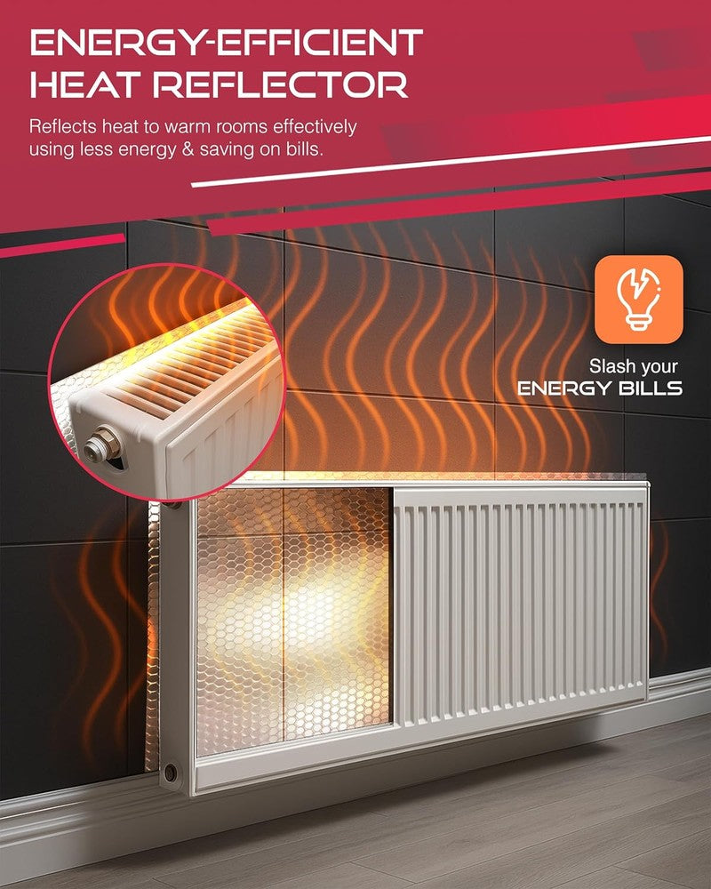 Haltons Reflective Radiator Foil – Energy Saving Insulation with 3M Self-Adhesive Pads – Easy to Install, Cut to Size – Reduce Heat Loss & Lower Bills – Covers 3+ Radiators – Thermal Barrier