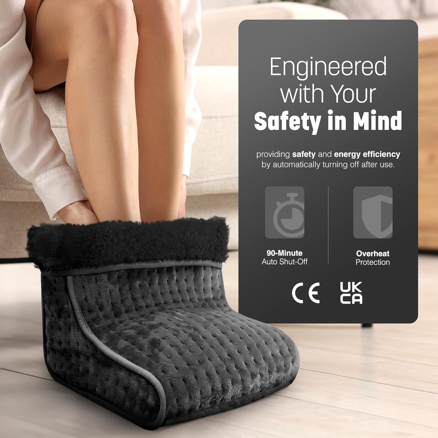 KEPLIN Electric Foot Warmer, 1 Pack - 9 Adjustable Temperature Settings, 90-Min Auto Shut-Off Timer, Overheat & Overcurrent Protection, Soft Fleece Lining, Washable Inner Sleeves (32x28x26cm), 1 Year Warranty