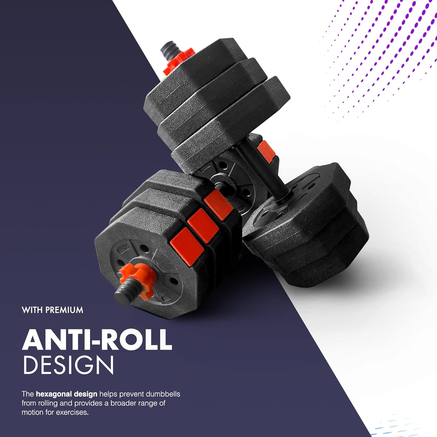 Kayman Adjustable Barbell Set - 20kg Total Weight with Non-Rolling Design, Adjustable Weights & Comfortable Grip - Training Equipment for Versatile Workouts at Home & Gym - Unisex (Black & Red)