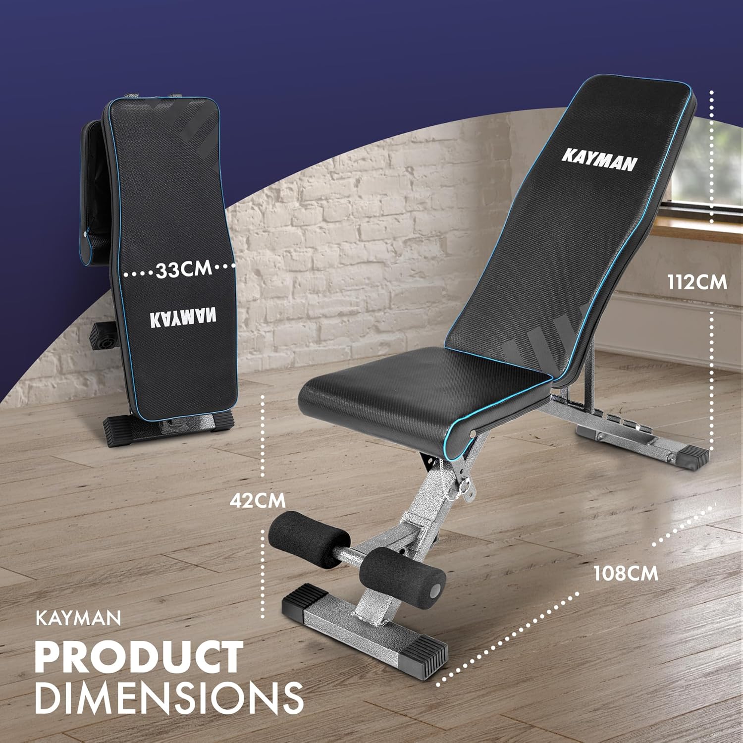 Kayman Adjustable Weight Bench - Compact Home Gym Workout Bench UK