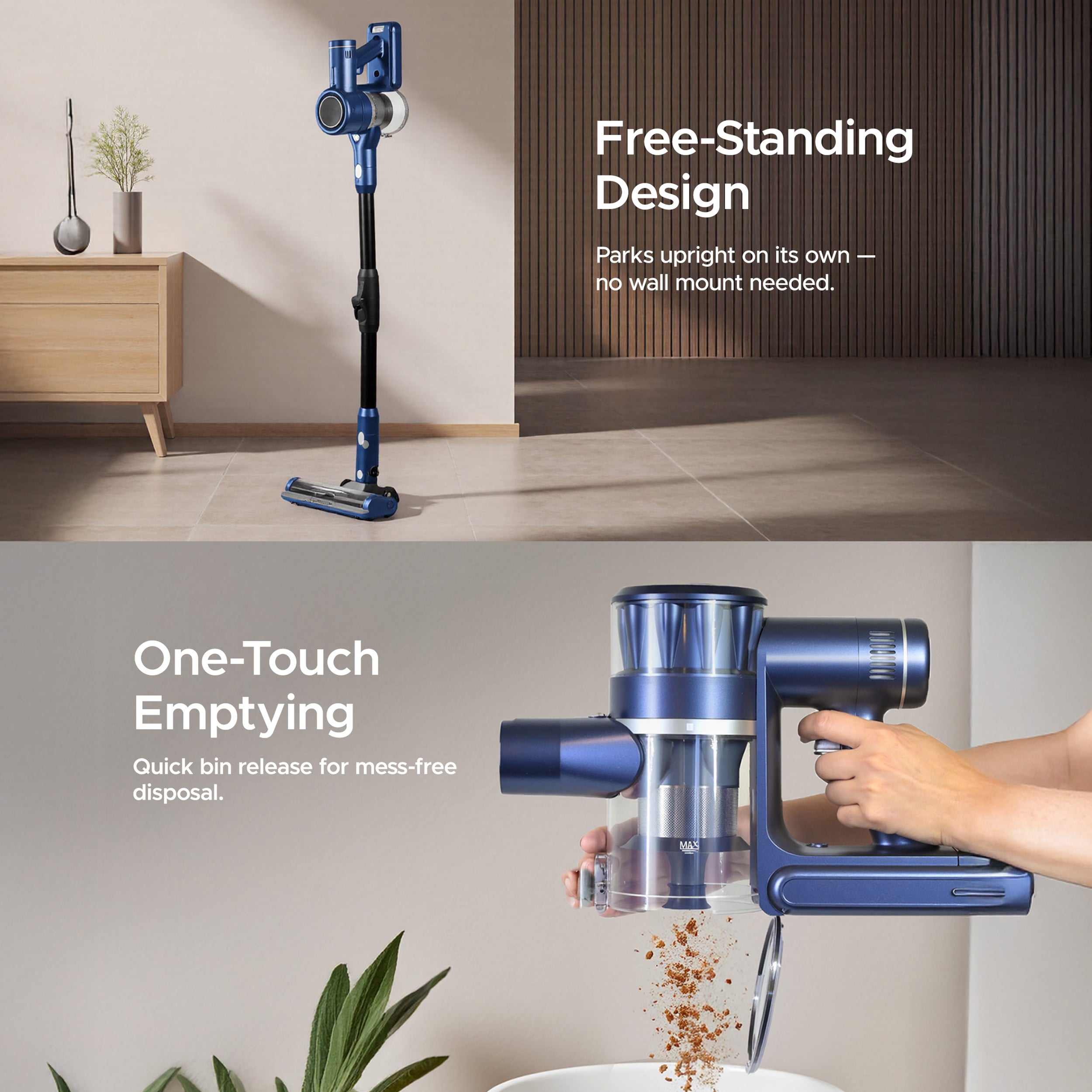 KEPLIN Cordless Vacuum Cleaner – 350W Power – 3-Speed Suction – Easy Reach Bendable Wand – LED Display – 25.9V 2500mAh Battery – 60 Min Runtime – Stick Hoover – Pet Hair – Carpet & Hard Floor Clean