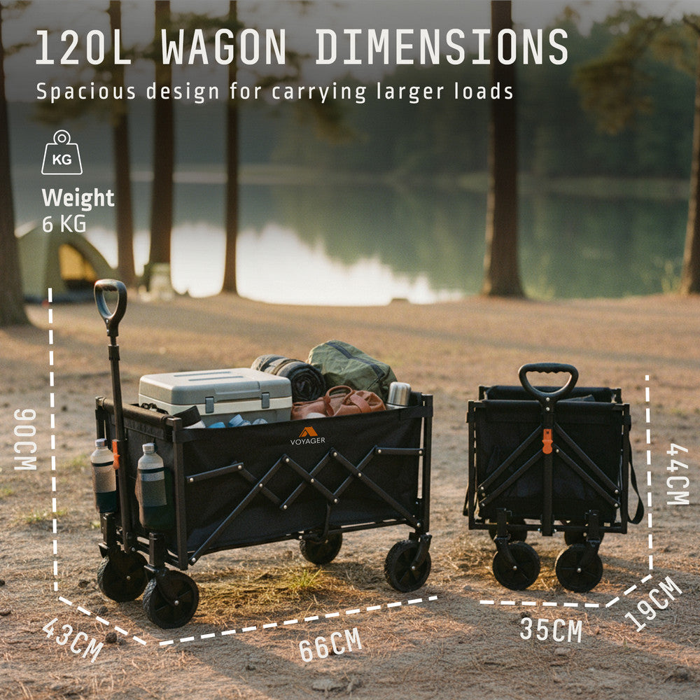 Voyager Lightweight Camping Wagon – 100 Kg Capacity – Ultra Lightweight Foldable Outdoor Cart – Compact Design, Durable Fabric, Easy Portability – Camping & Outdoor Trolley-120L