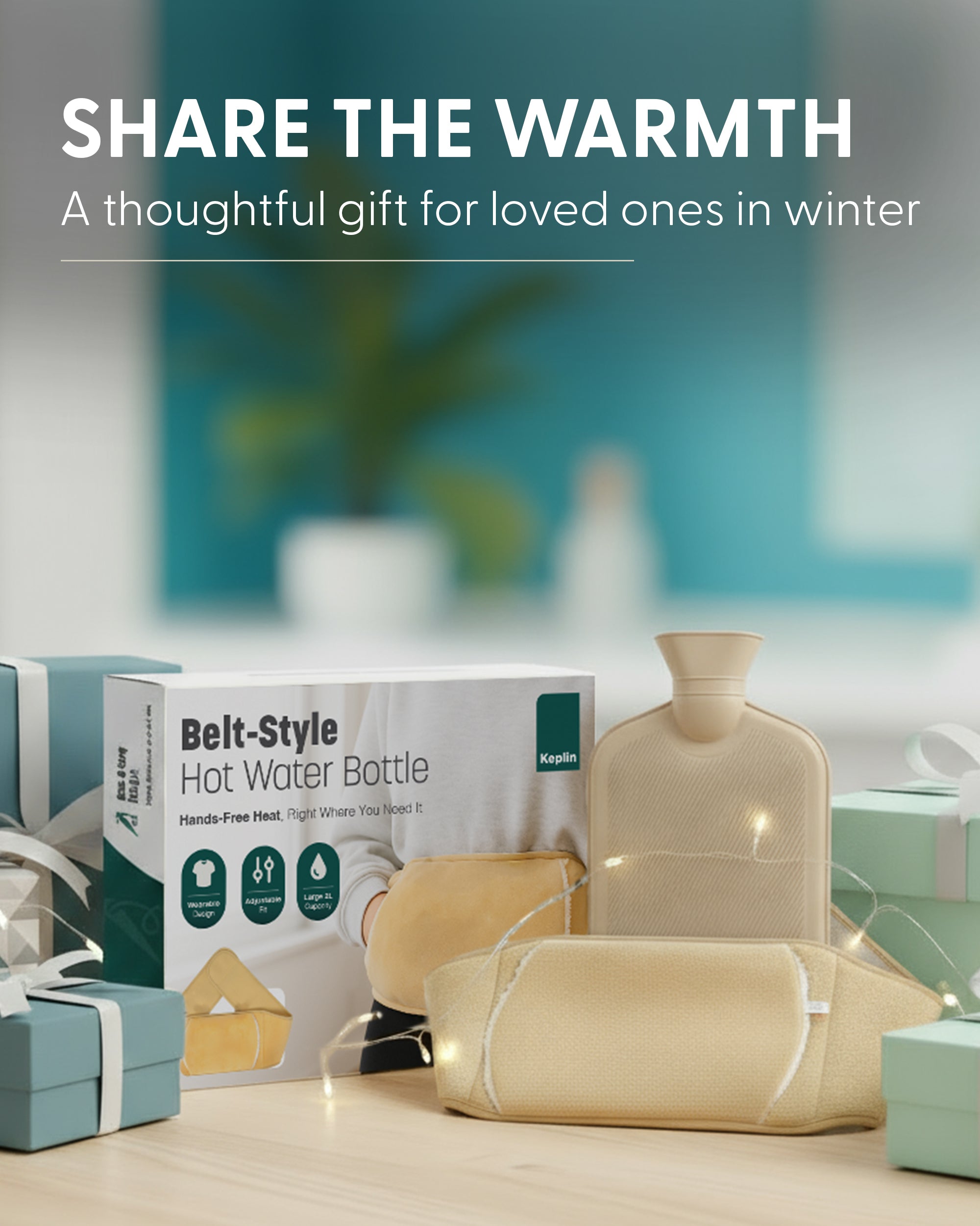 KEPLIN Hot Water Bottle Belt with Plush Waist Cover - 2L Premium Natural Rubber Hot Water Bag for Cramps & Muscle Relaxation - Safe, Durable, Long-Lasting Heat Therapy