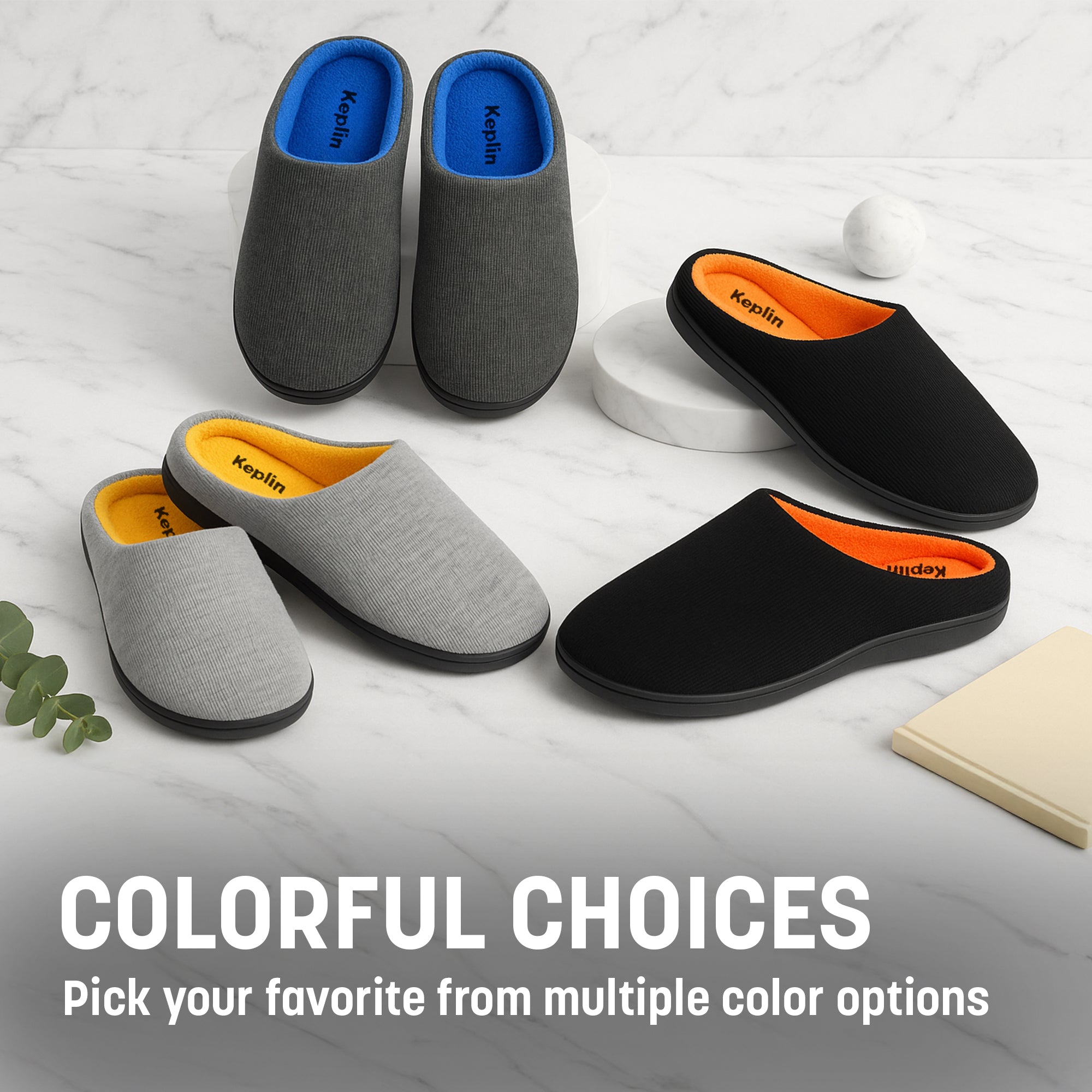 KEPLIN Men’s Memory Foam Slippers – Comfortable Indoor House Shoes for Men with Plush Cushioning, Anti-Slip Rubber Soles, Lightweight Design
