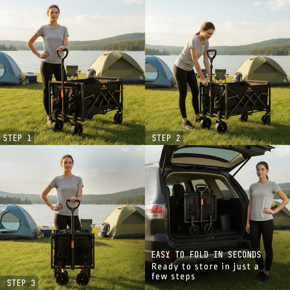 Voyager Lightweight Camping Wagon – 100 Kg Capacity – Ultra Lightweight Foldable Outdoor Cart – Compact Design, Durable Fabric, Easy Portability – Camping & Outdoor Trolley-120L