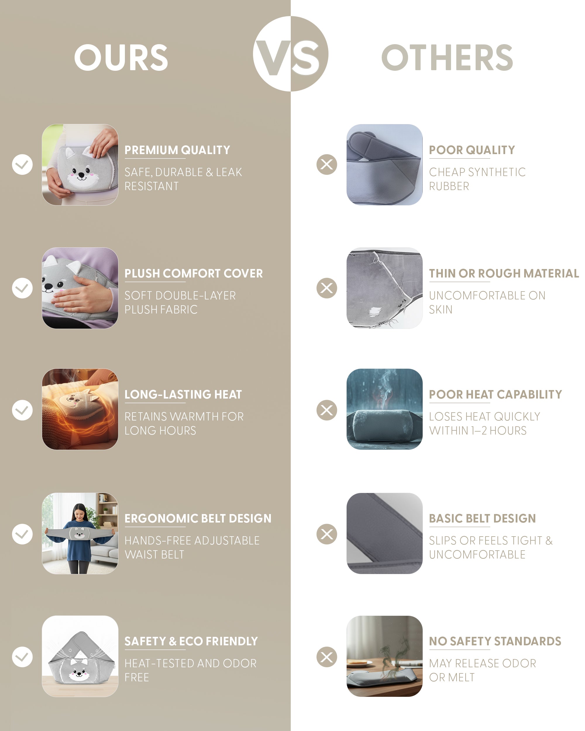 KEPLIN Hot Water Bottle Belt with Plush Waist Cover - 2L Premium Natural Rubber Hot Water Bag for Cramps & Muscle Relaxation - Safe, Durable, Long-Lasting Heat Therapy