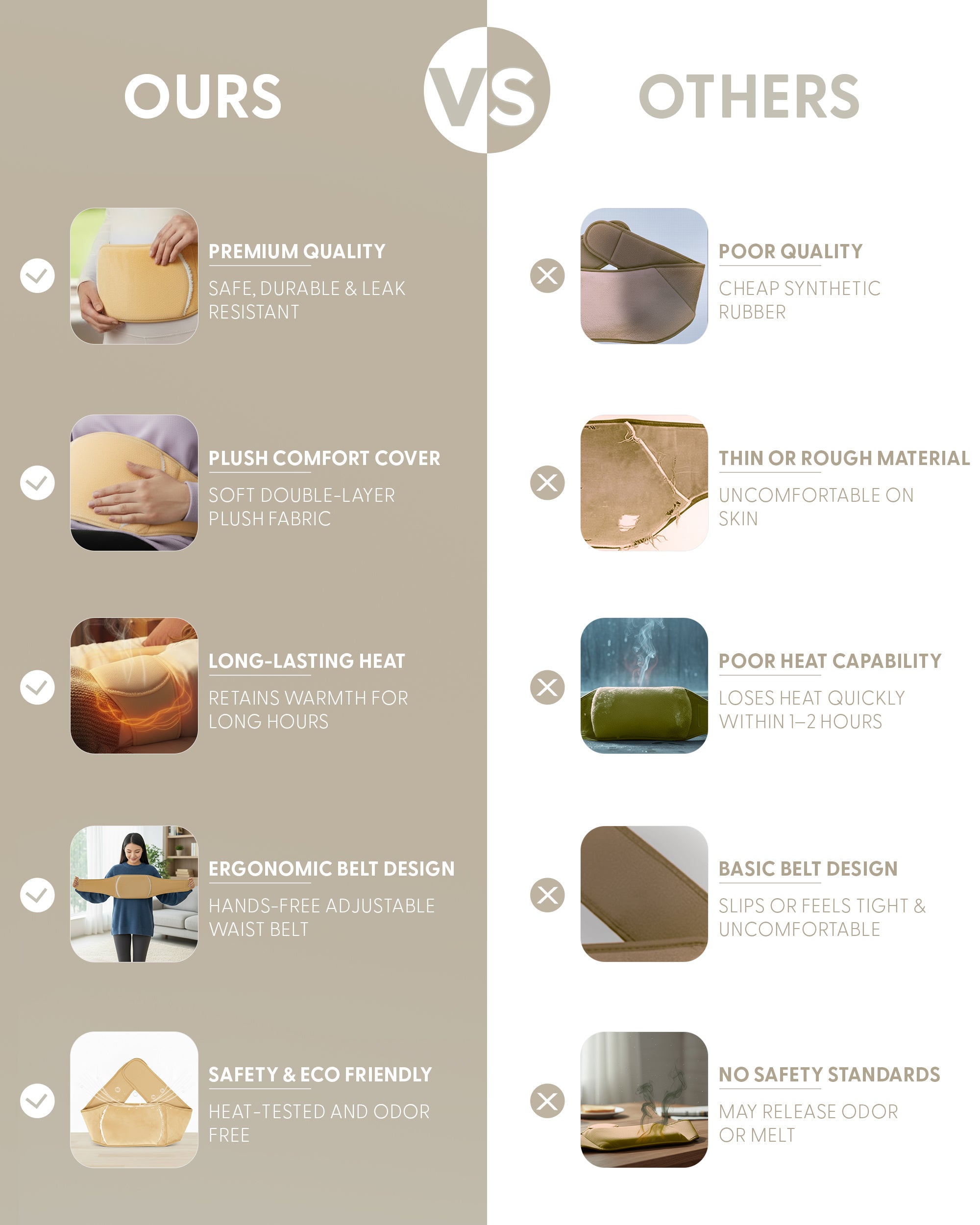 KEPLIN Hot Water Bottle Belt with Plush Waist Cover - 2L Premium Natural Rubber Hot Water Bag for Cramps & Muscle Relaxation - Safe, Durable, Long-Lasting Heat Therapy